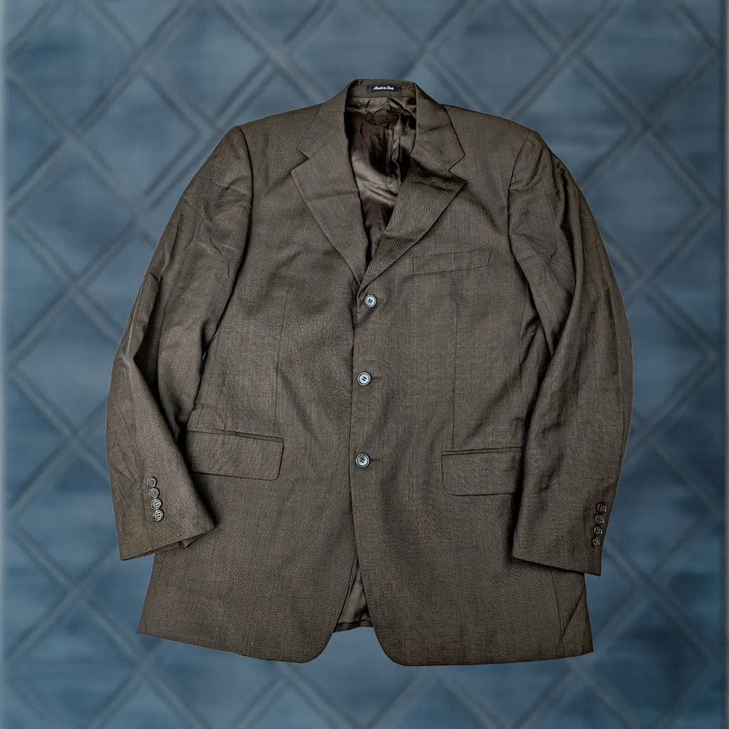 Pronto Uomo Pronto Uomo Firenze Blazer Jacket 40L Gray Herringbone Wool Super 100 Italy Men Thin-Notch Lapel 3 Button Long Sleeve Regular Jacket Size 40R - 1 Thumbnail