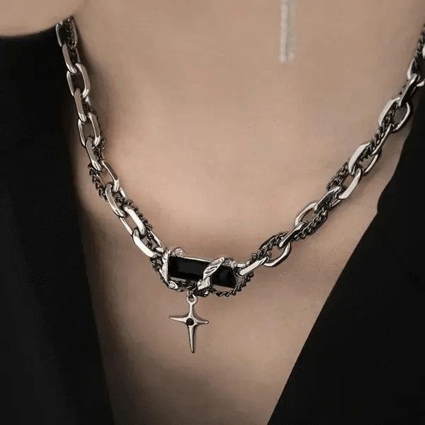 VIBE Silver chain necklace steel cross gothic punk style Size ONE SIZE - 1 Thumbnail