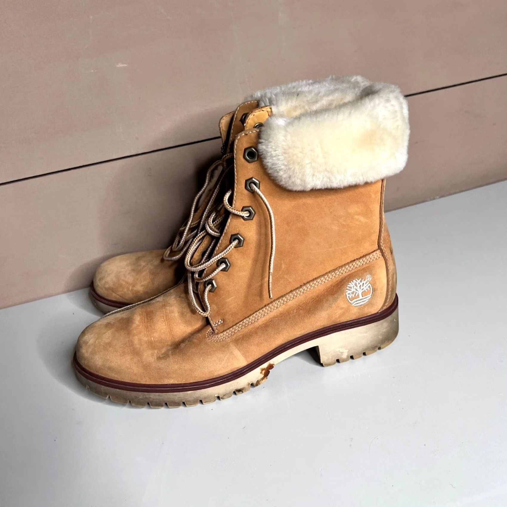 Timberland TIMBERLAND Waterproof Wheat Leather Faux Fur Trim Lace Up Boots Womens 7.5M Size US 9 / IT 39 - 7 Thumbnail