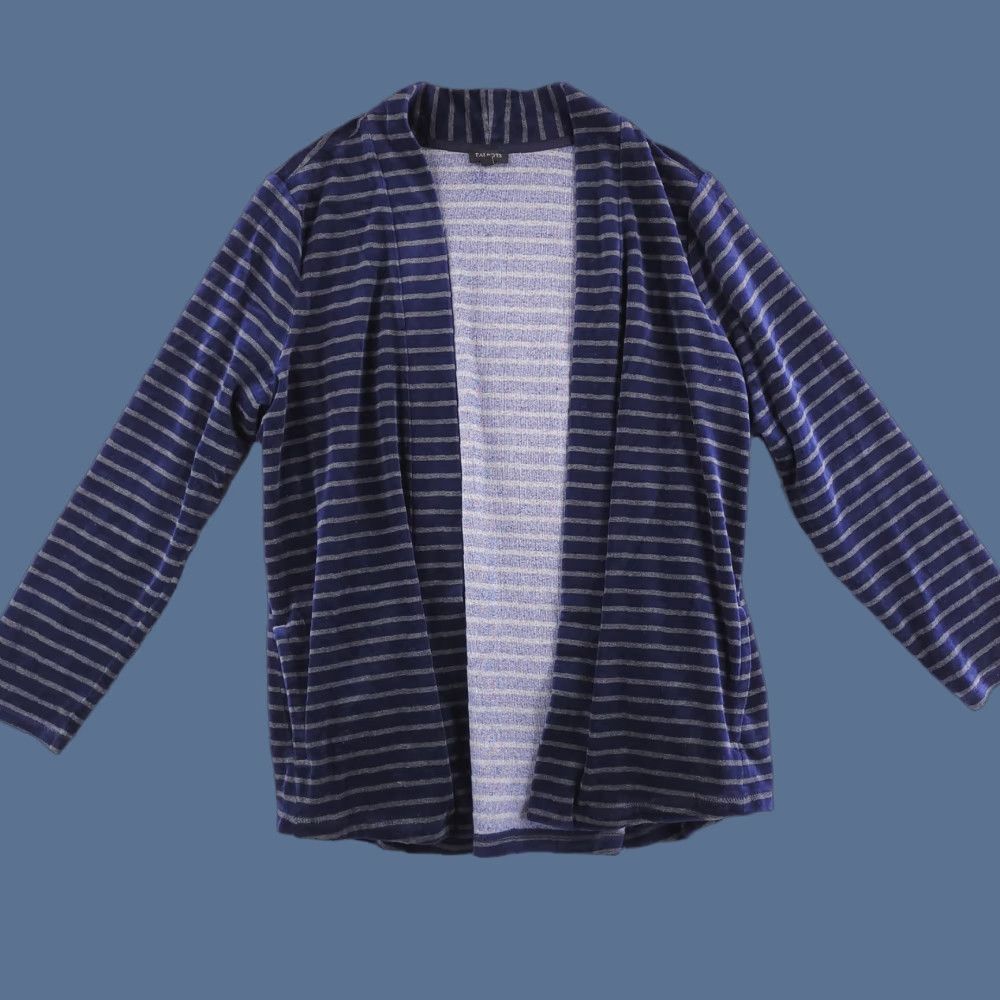 Talbots Talbots Cardigan Womens 1X Blue Striped Velour Open front Sweater Size XL / US 12-14 / IT 48-50 - 1 Thumbnail
