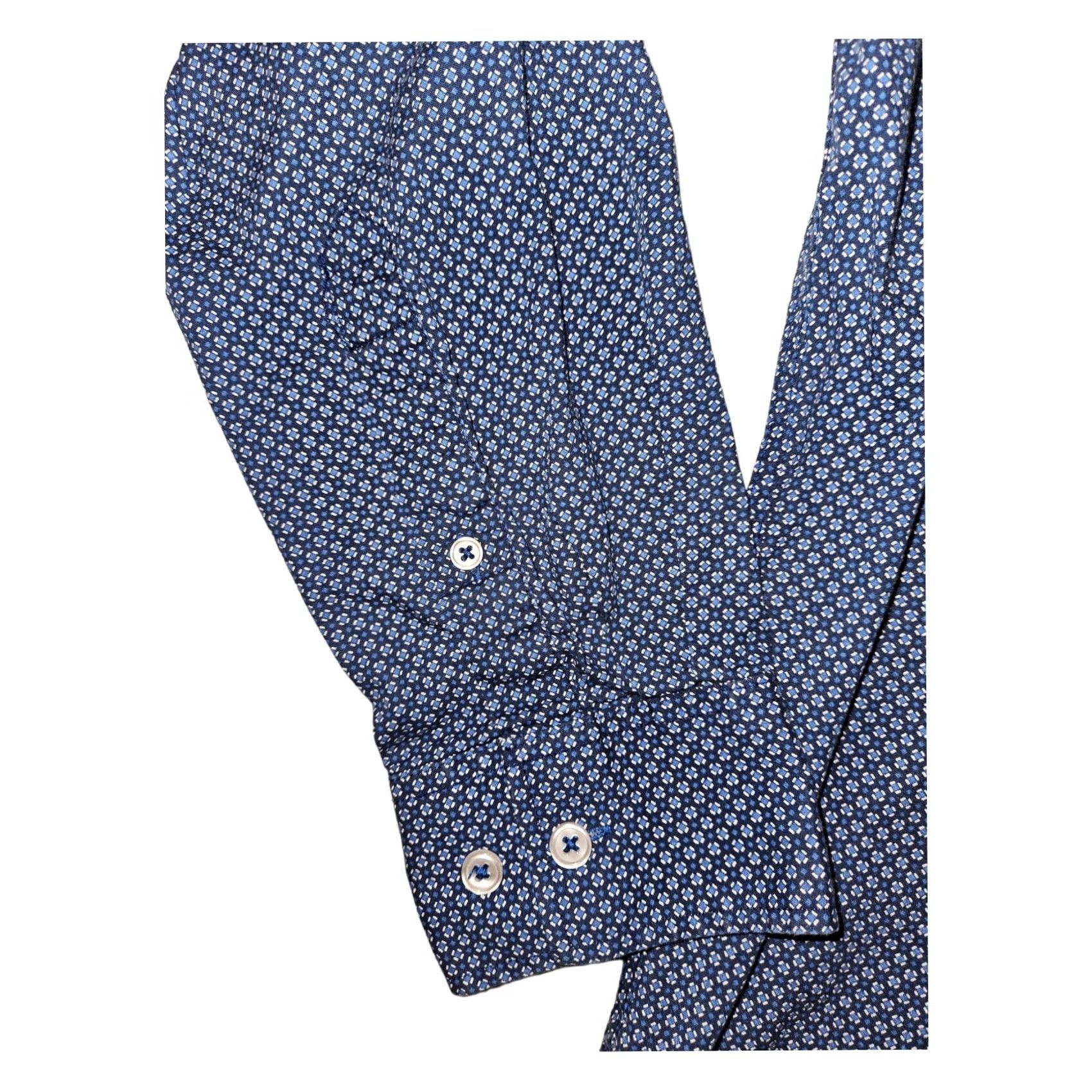 Vintage Nick Graham Everywhere Shirt Medium Men's Long Sleeve Flip Cuff Stretch Modern Geometric Blue Button-Up Casual Workwear 90s Preppy Dad Teacher Mens Size US M / EU 48-50 / 2 - 5 Thumbnail