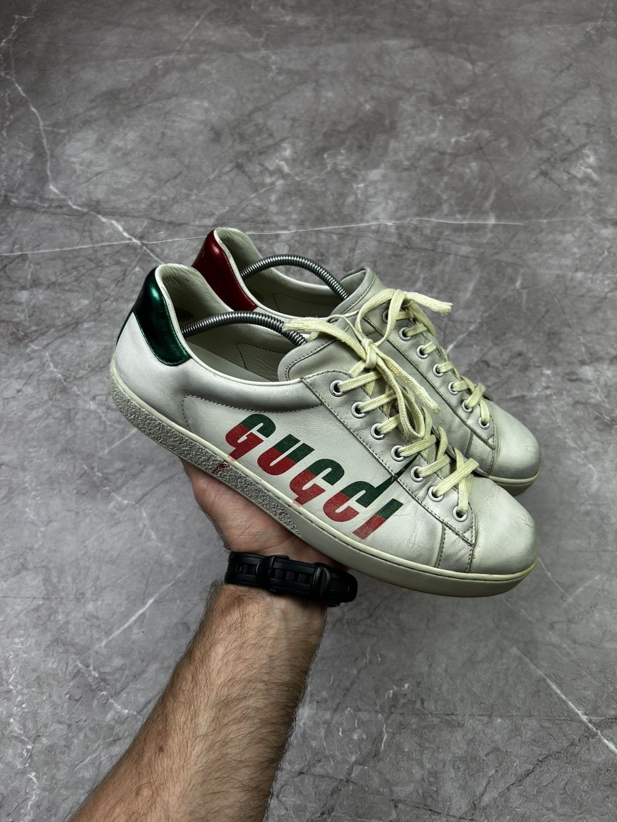 Designer Gucci Ace Blade Distressed Aged Lowtop sneakers Size US 10.5 / EU 43-44 - 1 Thumbnail