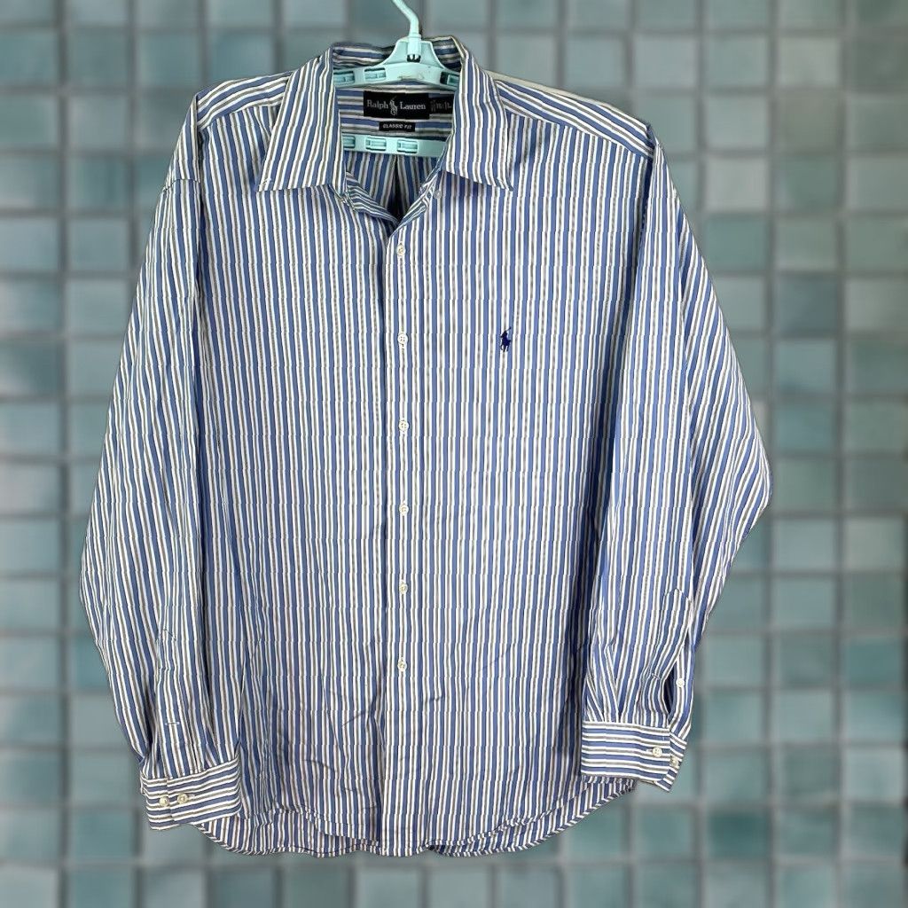 Ralph Lauren Ralph Lauren Workshirt Button-Up Shirt Mens 16.5 Blue Striped Long Sleeve Classic Fit Shirt Size US XL / EU 56 / 4 - 1 Thumbnail