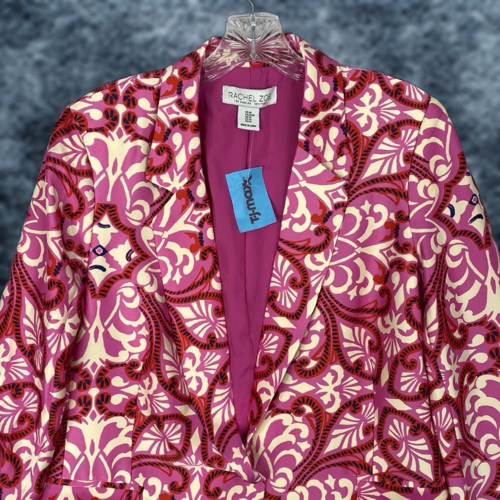 Rachel Zoe Rachel Zoe Blazer Shirt Womens M Pink Satin Geometric Baroque Beadwork 90s Designer Luxe NWT Size M / US 6-8 / IT 42-44 - 1 Thumbnail
