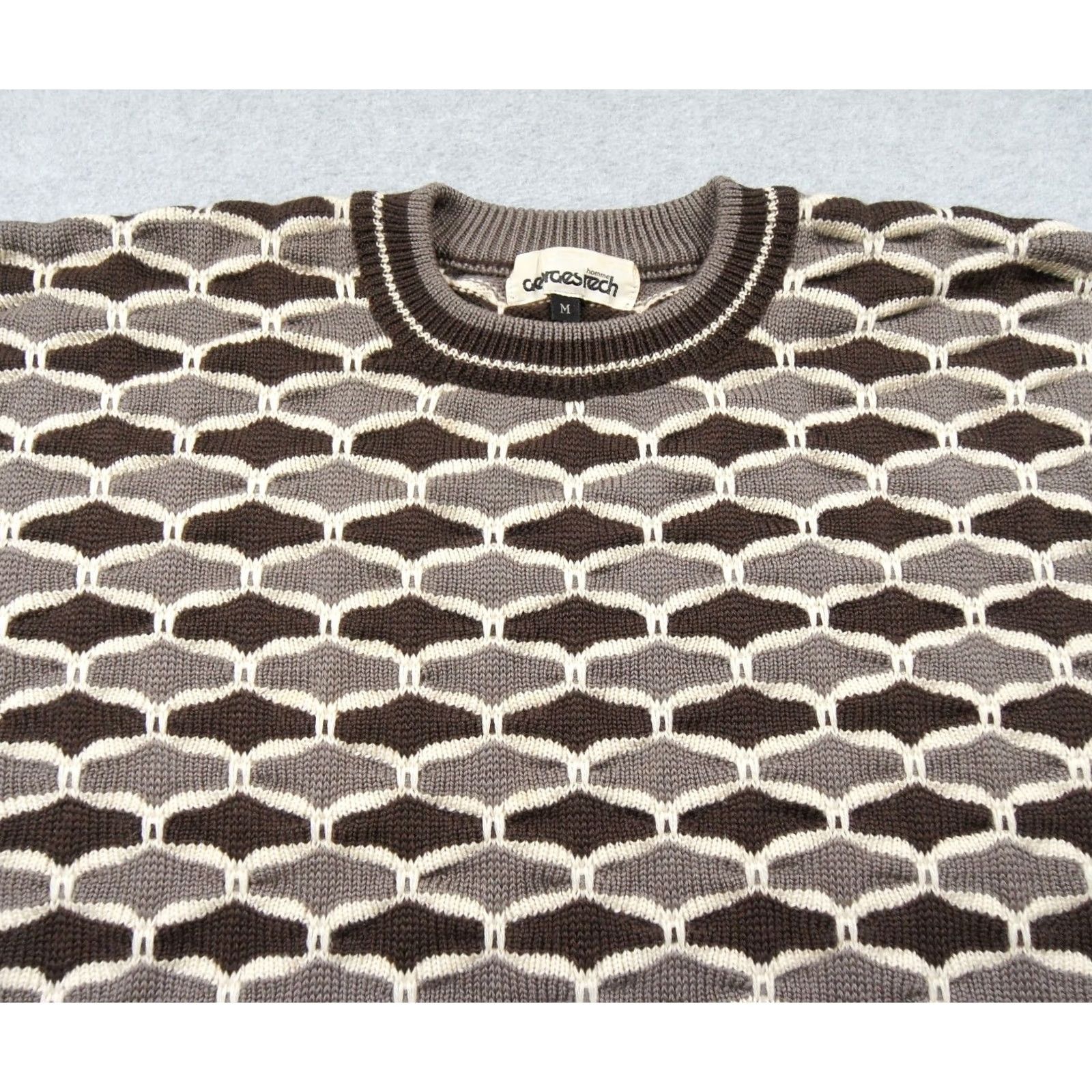 George VINTAGE Georges Rech Sweater Mens Medium Brown 3D Knit Crewneck Geometric Wool Size US M / EU 48-50 / 2 - 2 Thumbnail