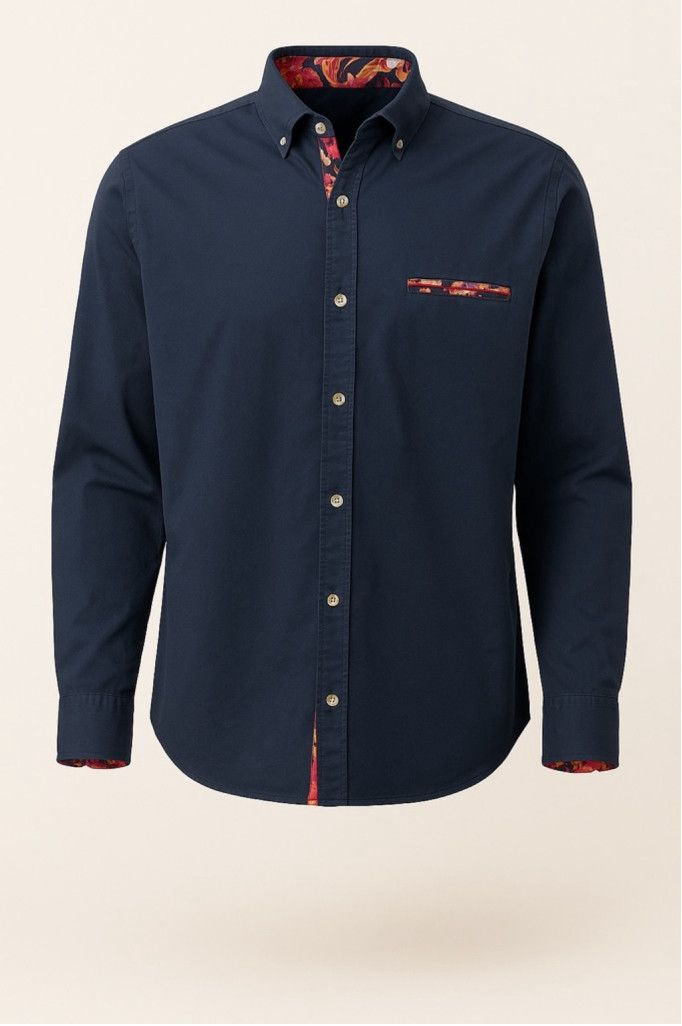 Unknown London Navy Button-Up Shirt w/ Bold Paisley Trim - Sz S 100% Cotton Size US S / EU 44-46 / 1 - 2 Thumbnail