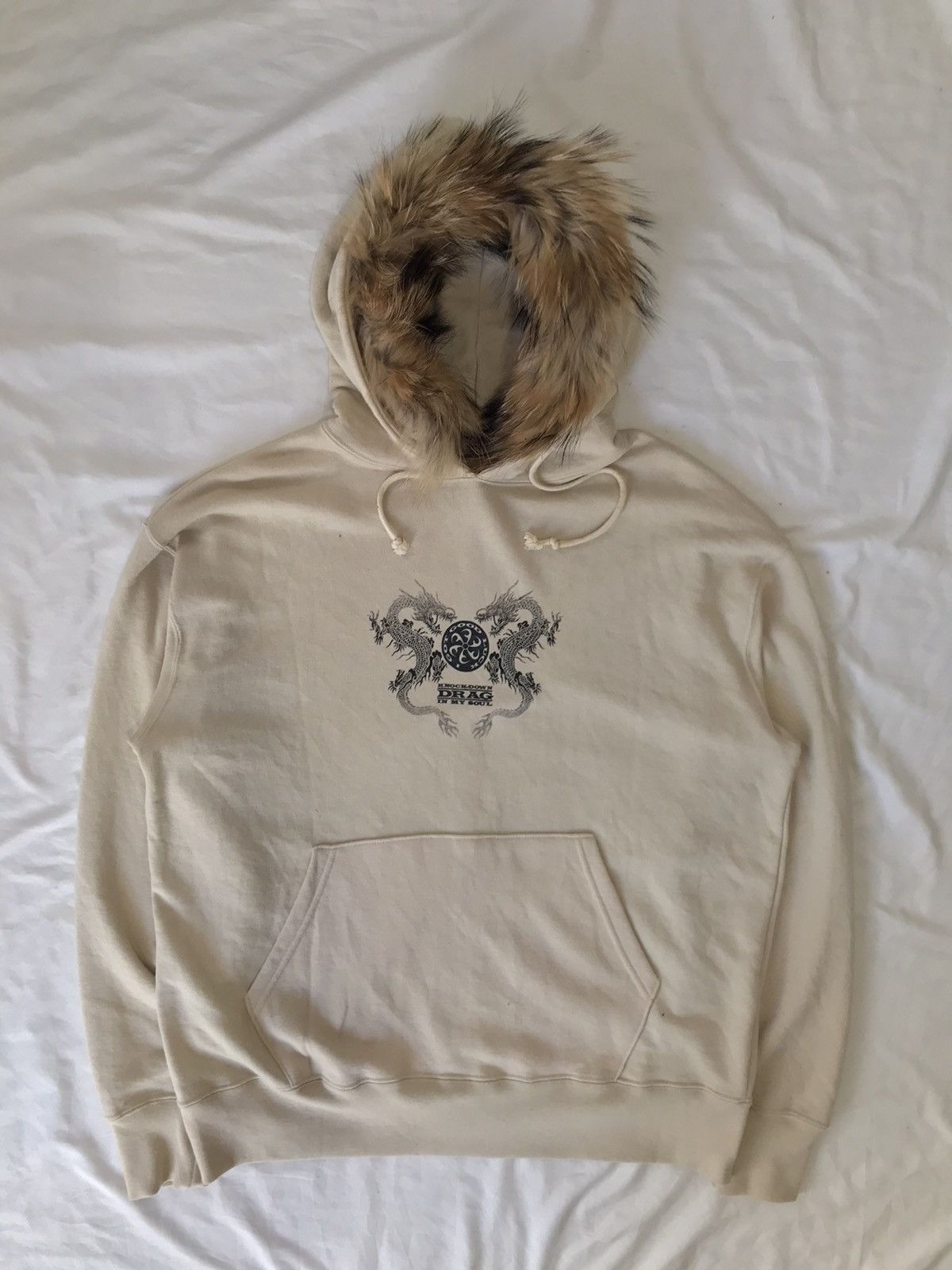 Japanese Fur Hoodie dragon style center printed