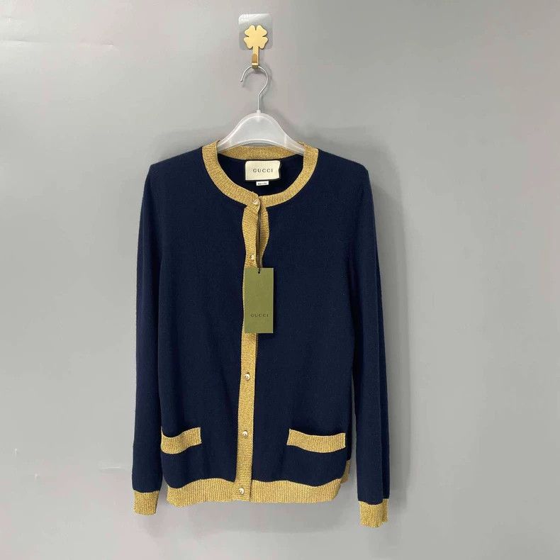 Gucci GucciDark blue gold-rimmed knitted cardigan sweater 2503-Ne Size US M / EU 48-50 / 2 - 1 Thumbnail