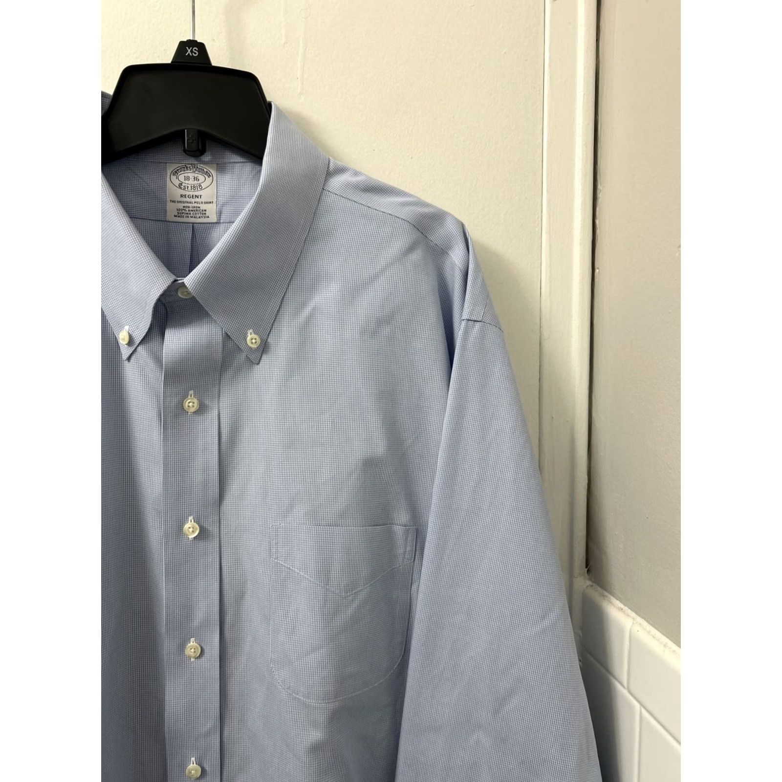 Brooks Brothers Brooks Brothers Original Polo Shirt Men 18 Blue Houndstooth Supima Button Up L/S Dress Shirt Regal/Regent Fit Size US XXL / EU 58 / 5 - 4 Thumbnail