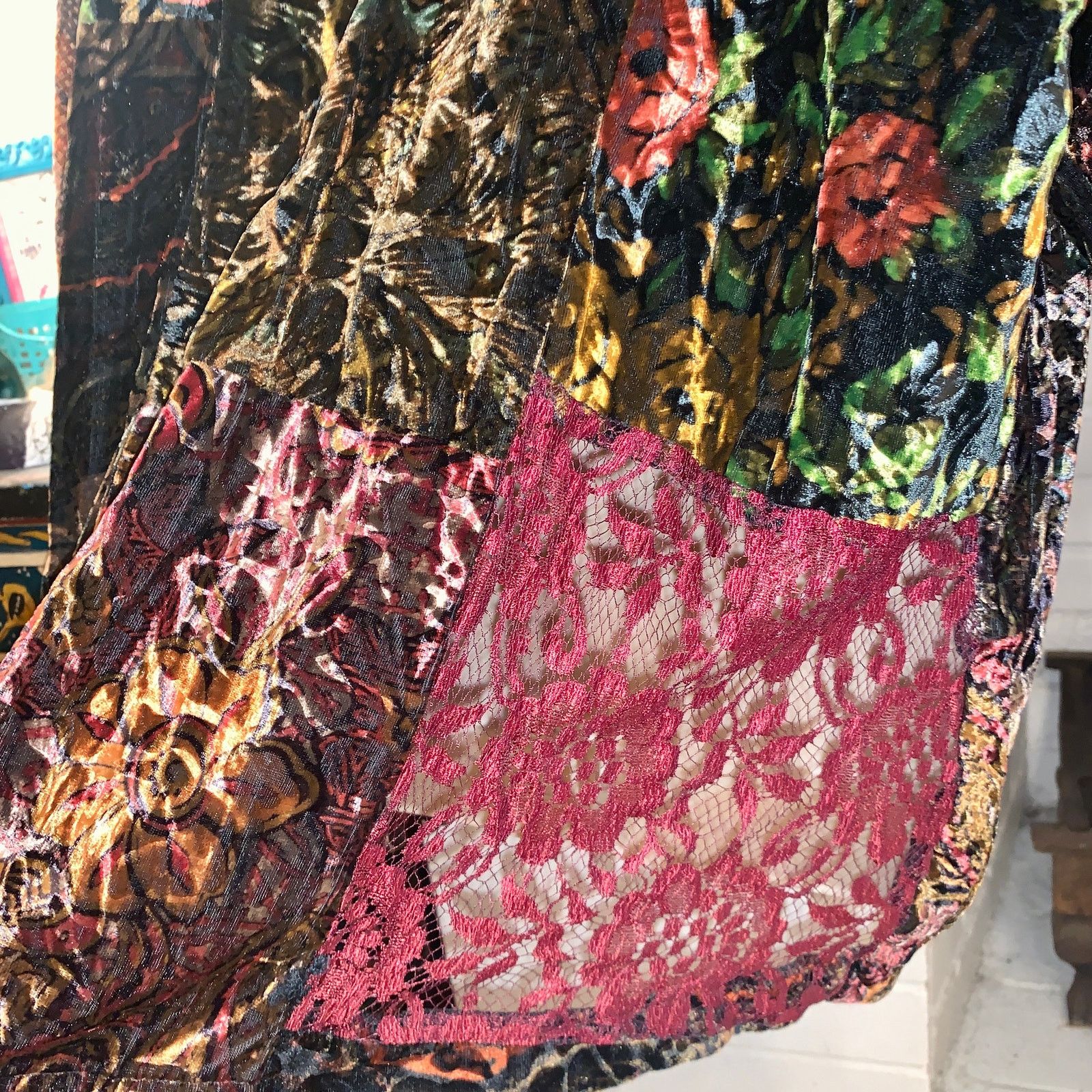 Other VINTAGE 90's UNWORN PATCHWORK SILK BLEND VELVET LACE JACKET Size ONE SIZE - 5 Thumbnail