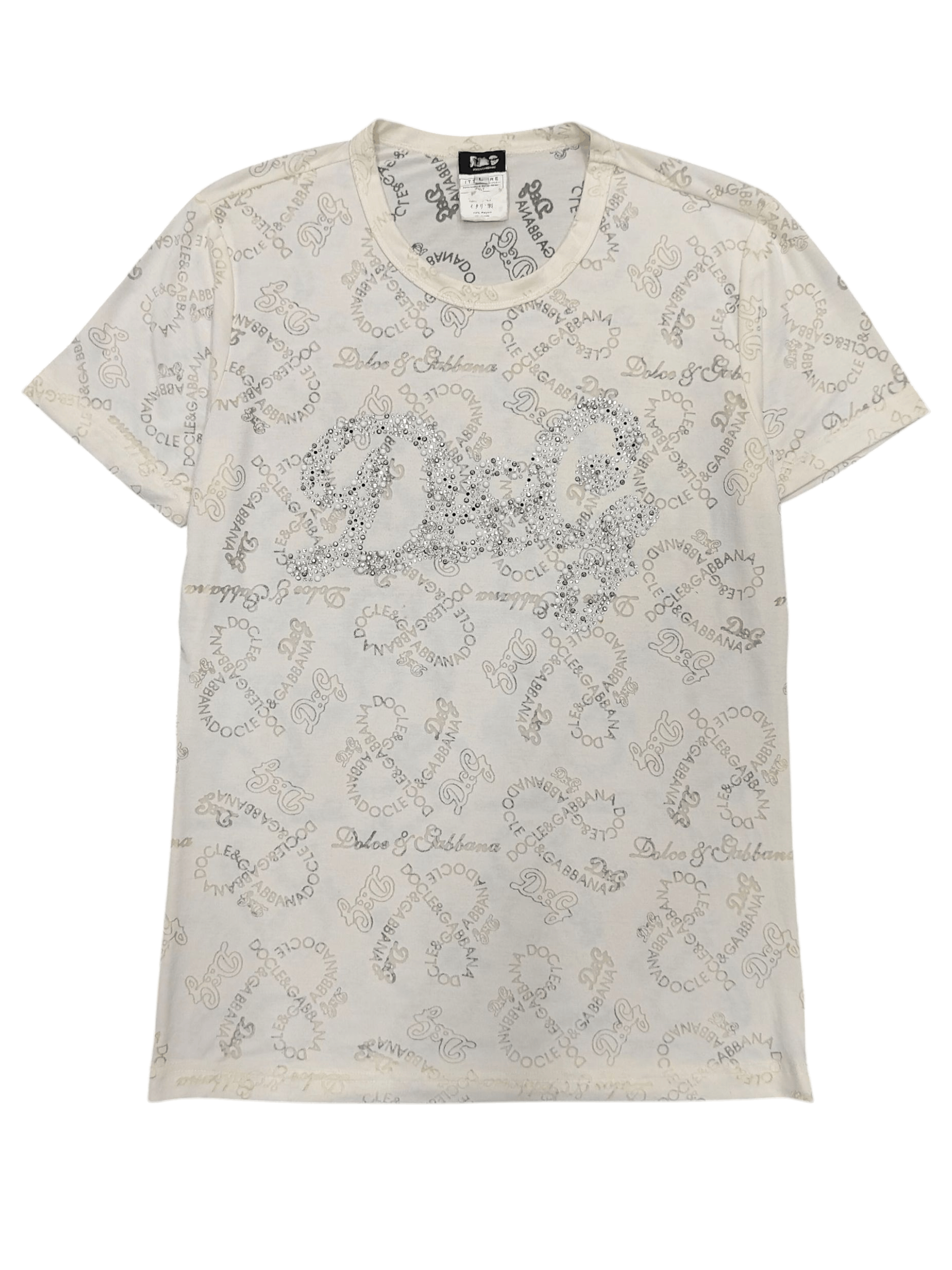 Dolce & Gabbana Dolce Gabbana 💥 Bling Logo Monogram Sheer Rayon Tshirt Size L / US 10 / IT 46 - 1 Thumbnail