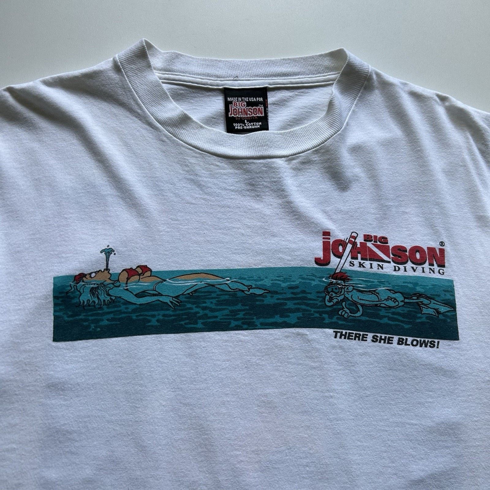 Vintage Big Johnson T Shirt Large 90s Sex Funny Diving USA Tops