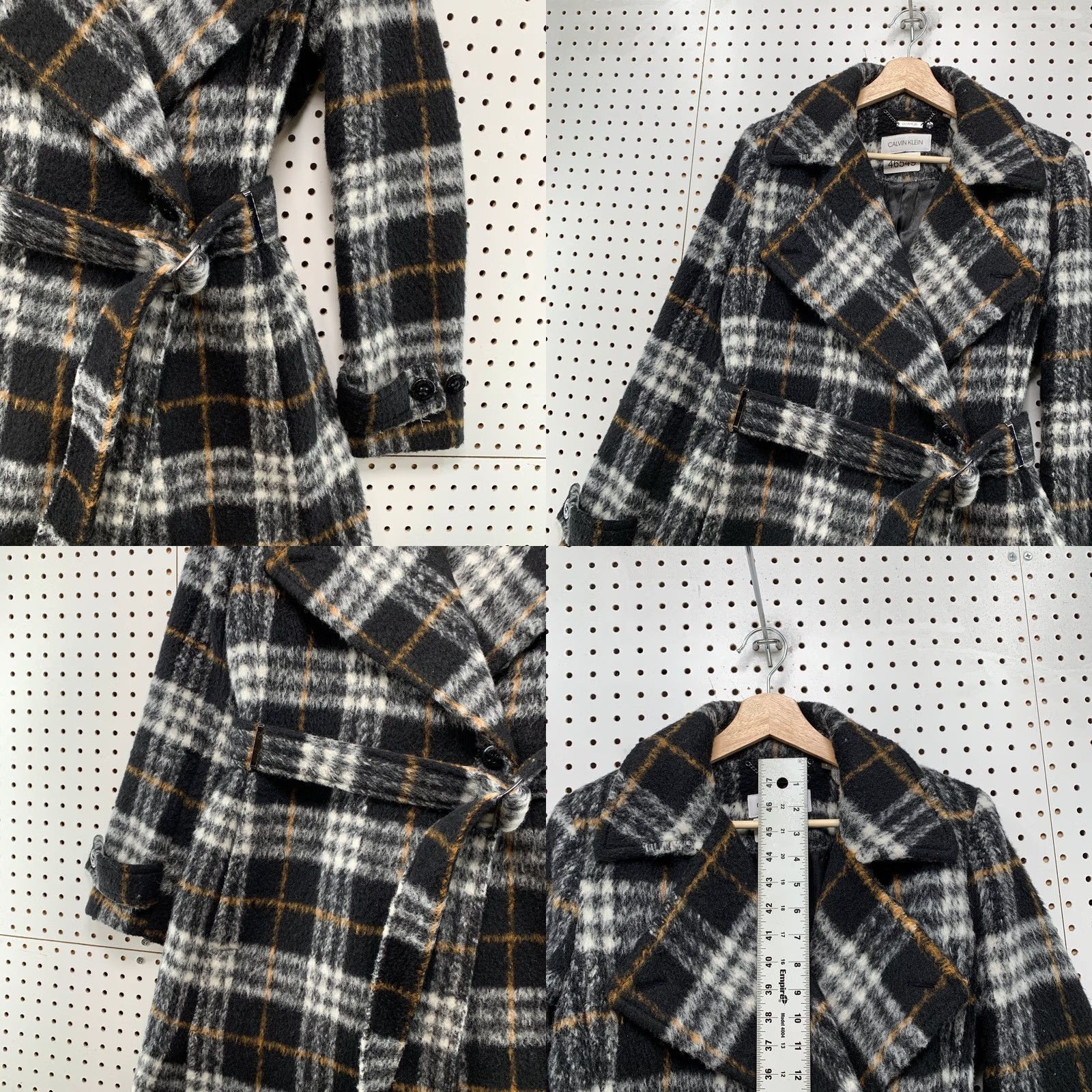 Calvin Klein Calvin Klein Wool Overcoat Womens Size 4 Black Plaid Belted Long Fuzzy Cozy Y2K Size S / US 4 / IT 40 - 8 Thumbnail