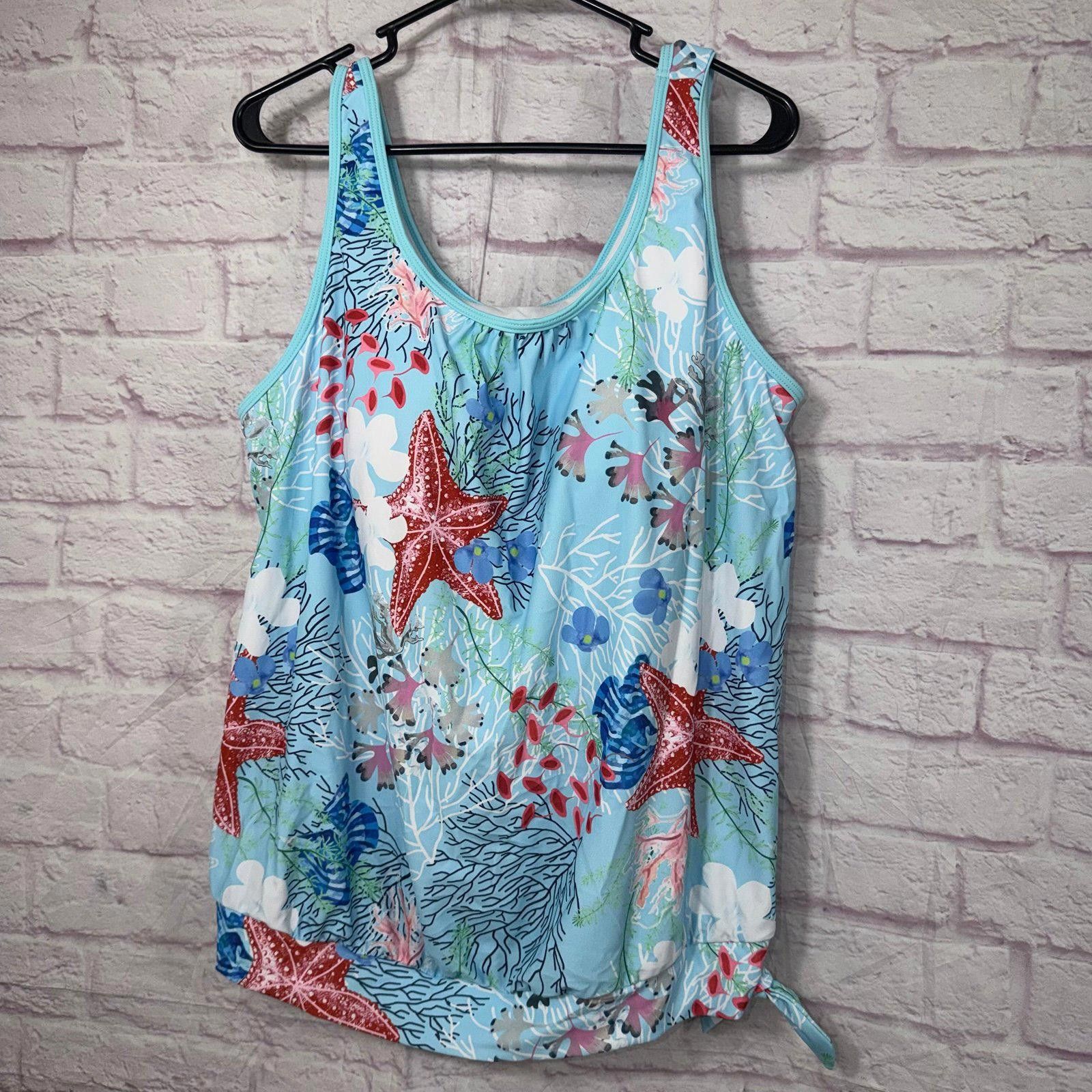 Other Sky Blue Marine Life Print Tie Tankini Size 1X Size ONE SIZE - 3 Thumbnail