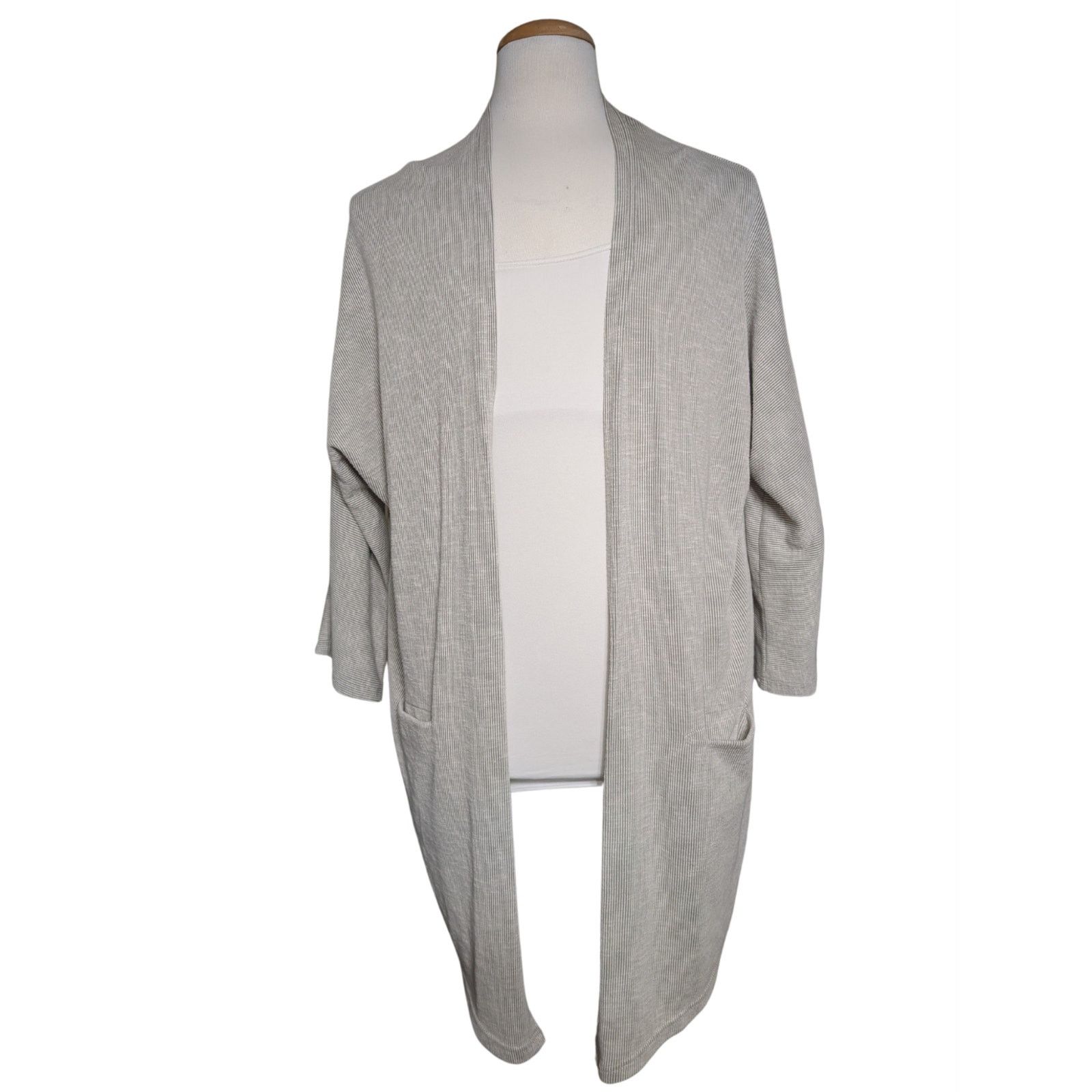 Unknown London DONNI Gray Open Front Ribbed Cardigan OS Sweater USED Size ONE SIZE - 1 Thumbnail