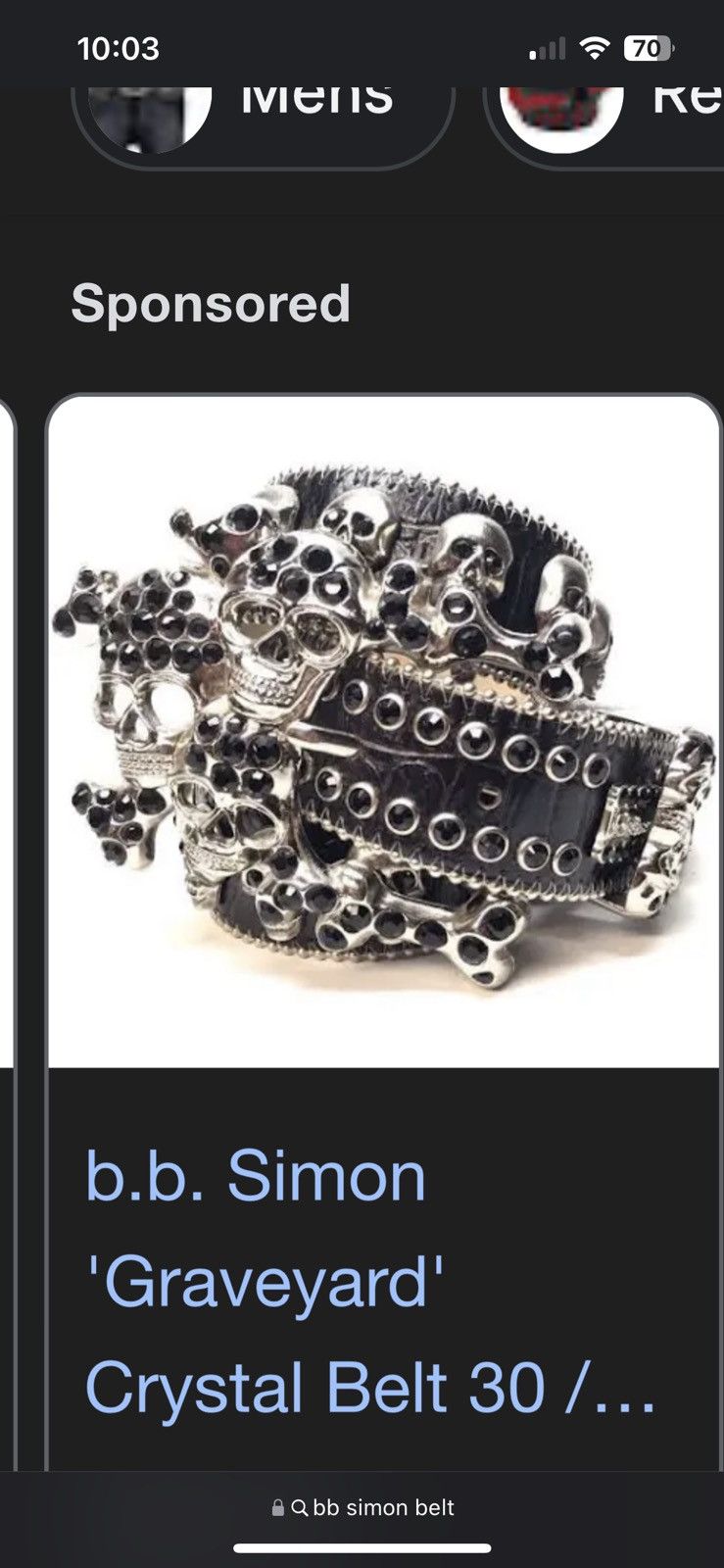 B.B. Simon Bb Simon Skull Belt Size 36 - 4 Thumbnail