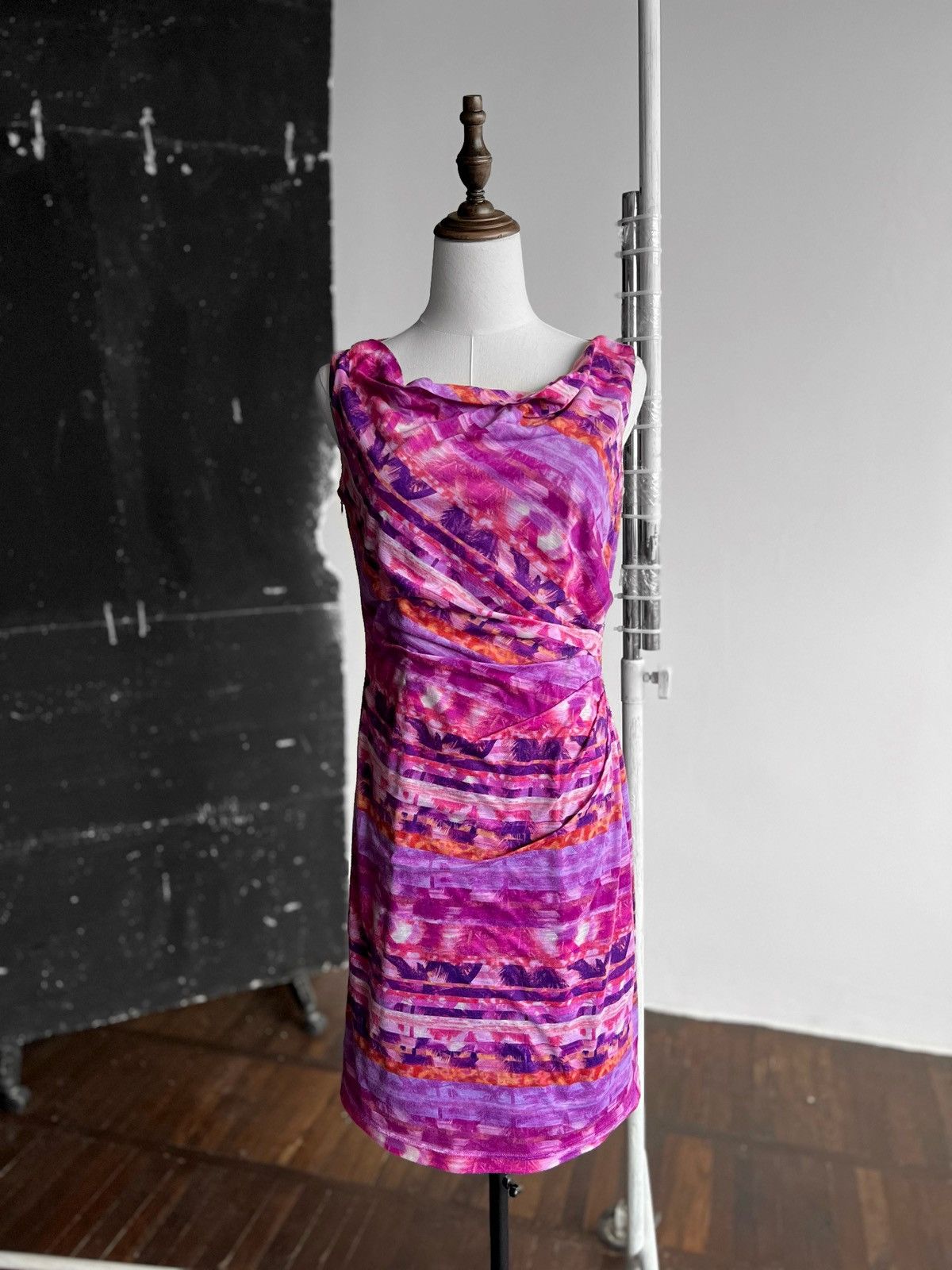 Designer Gina Bacconi Womens Purple Pink Printed Knee Length Dress Size S / US 4 / IT 40 - 1 Thumbnail