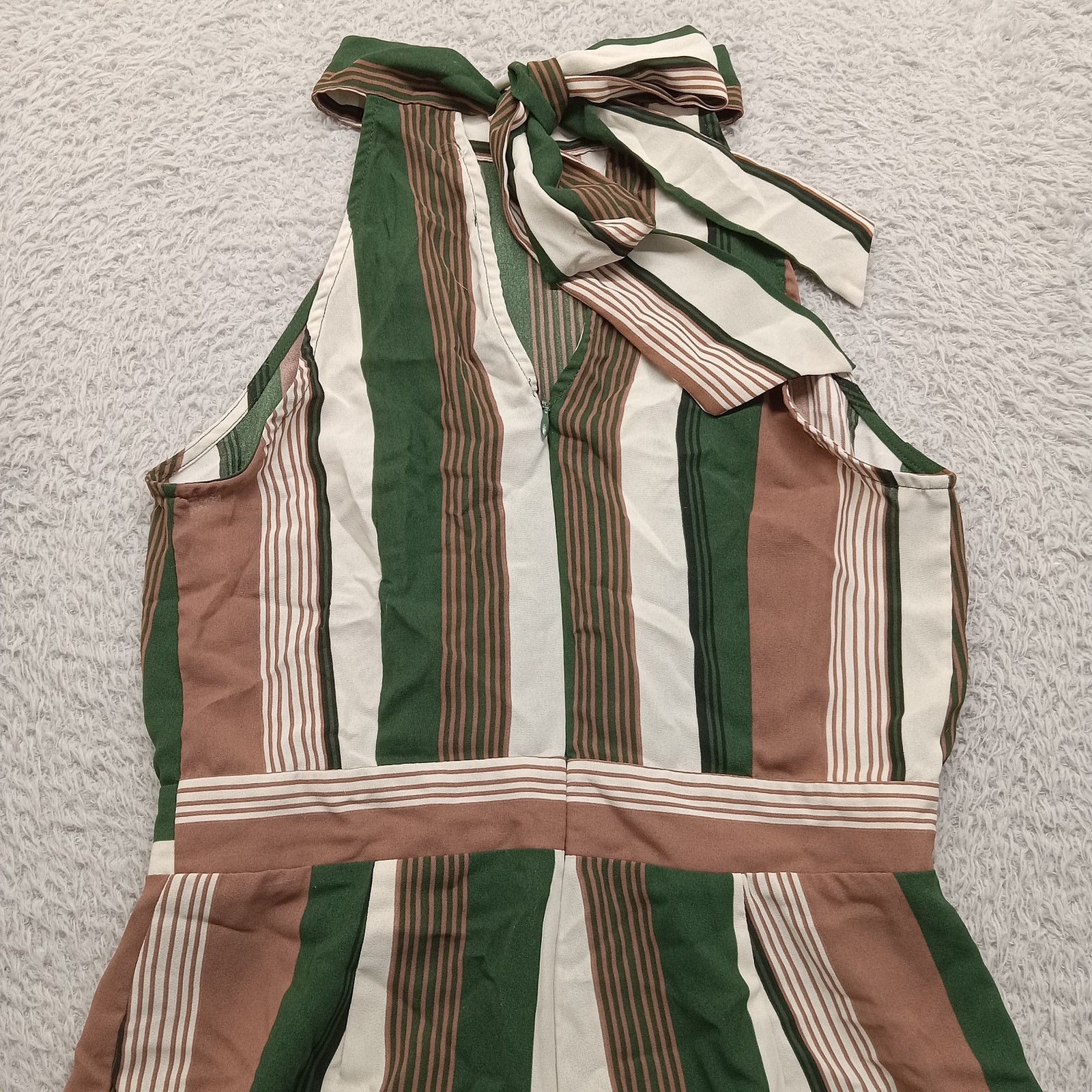 & Other Stories Mine Romper M Green Stripe Back Zip Tie Polyester Size 28" / US 6 / IT 42 - 2 Thumbnail