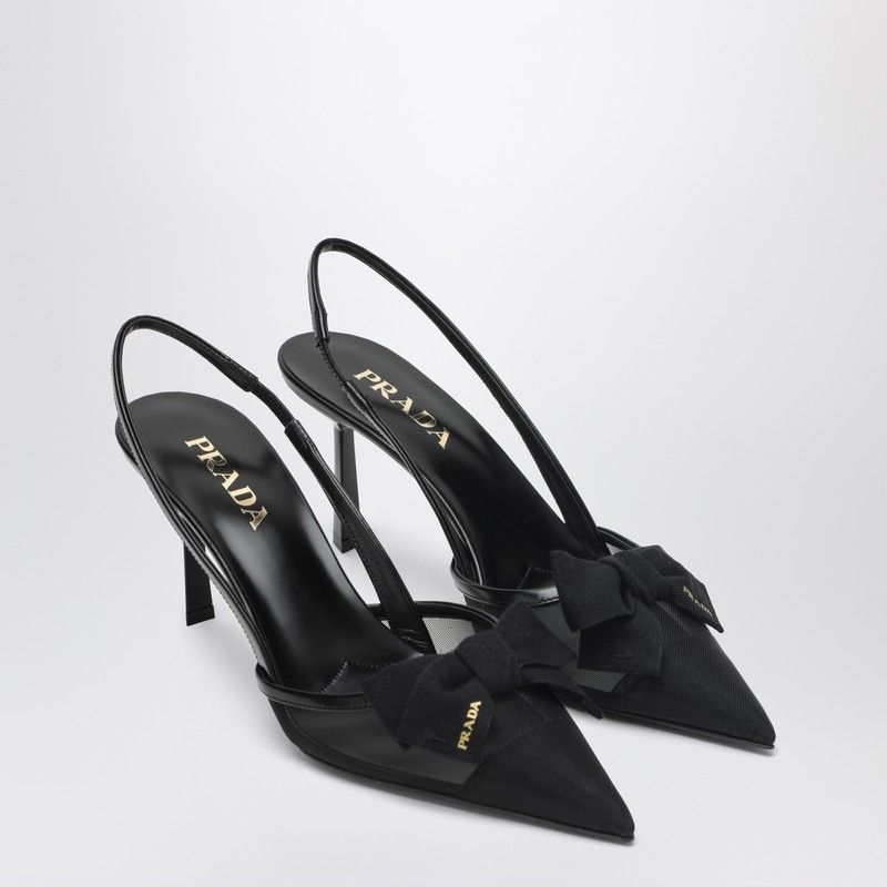 Prada Black Fabric And Mesh Slingback Pumps