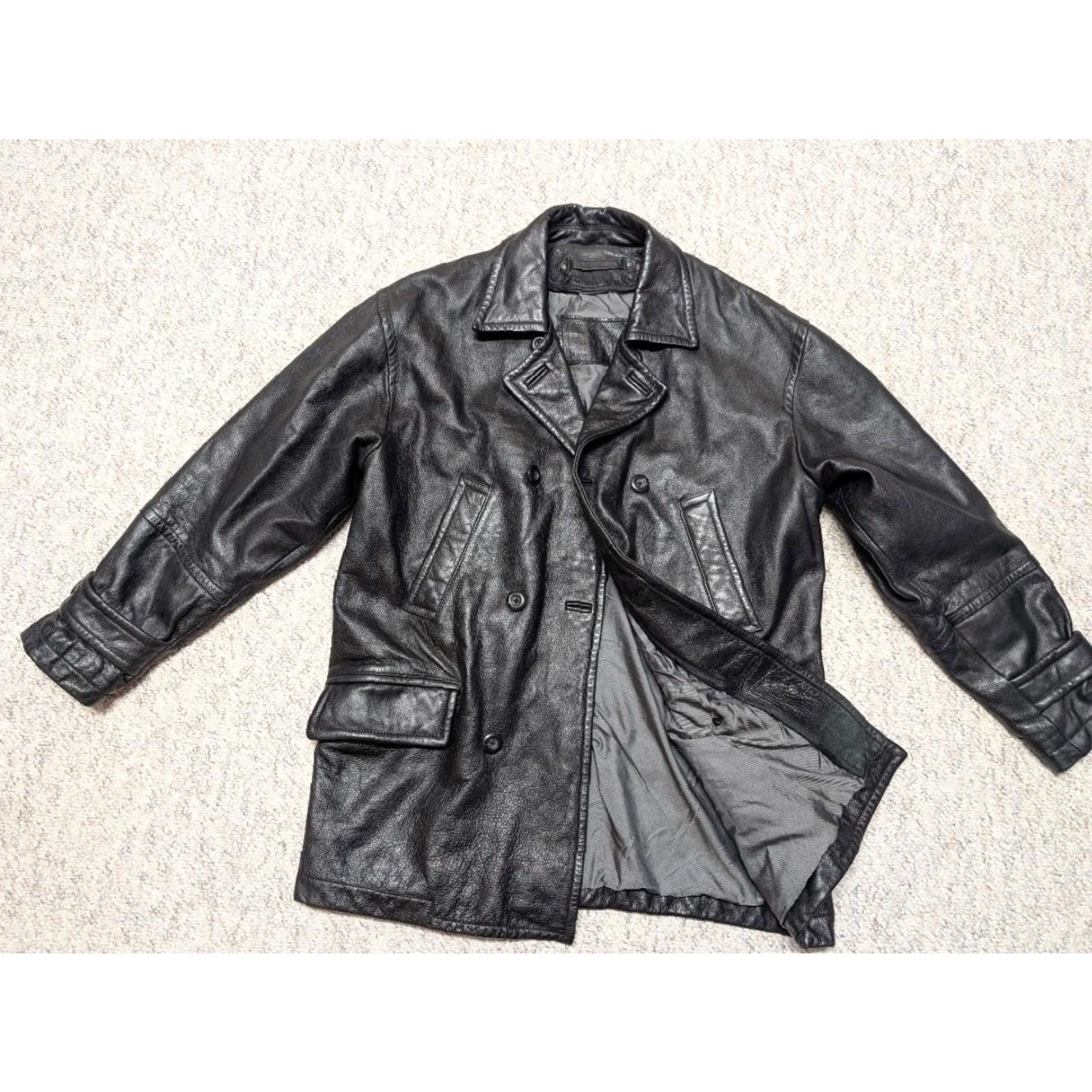 Doublet VINTAGE FIELD COAT leather MILITARY 1990s M black double breasted pea coat Men Chest 42 in Size US M / EU 48-50 / 2 - 4 Thumbnail