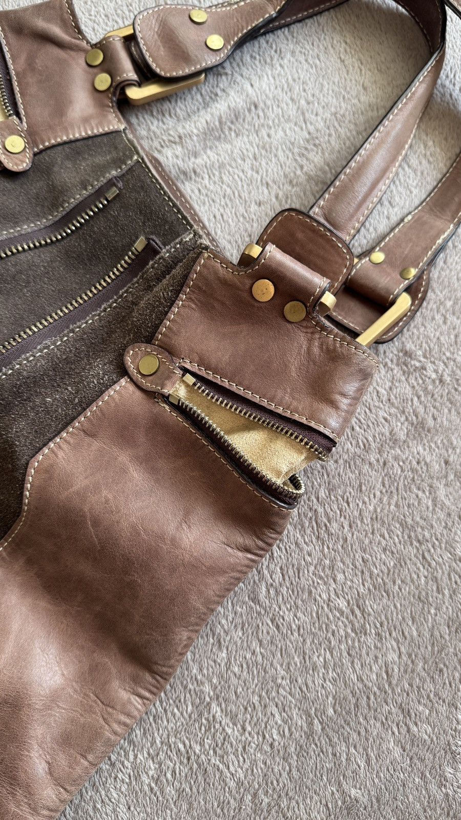 Jimmy Choo Brown Leather Suede Mona Tote Bag Pre‑Owned Luxury Handbag Size ONE SIZE - 8 Thumbnail