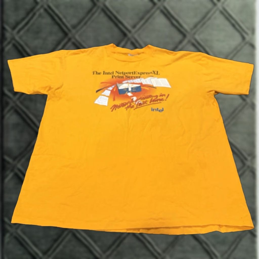 Vintage VINTAGE Intel Promo Shirt Mens XL 90s Yellow Networking Graphic Print T-Shirt Size US XL / EU 56 / 4 - 1 Thumbnail