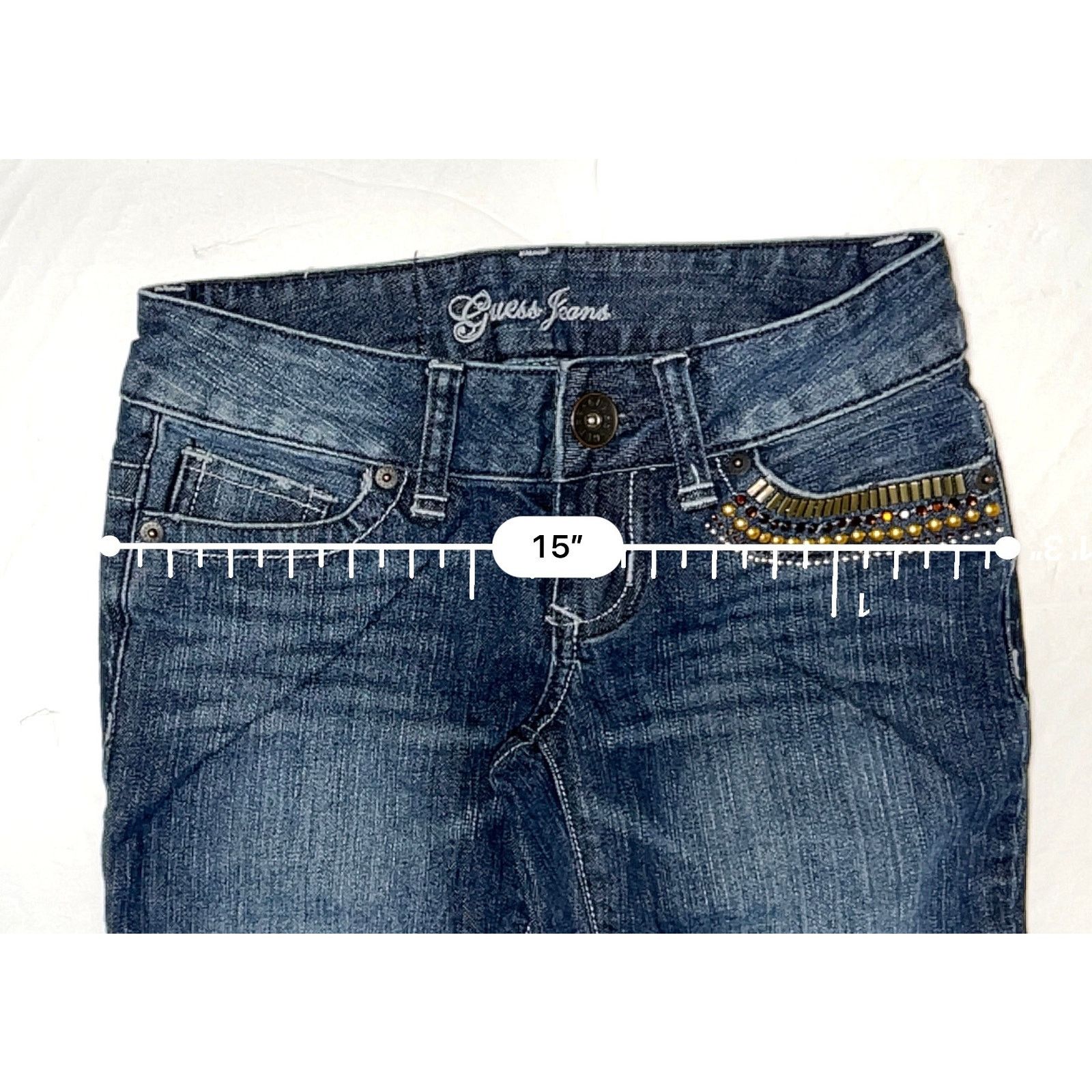 Guess Guess Foxy Embellished Stretch Flared Jeans 24 Whiskered Size 24" / US 00 / IT 34 - 5 Thumbnail