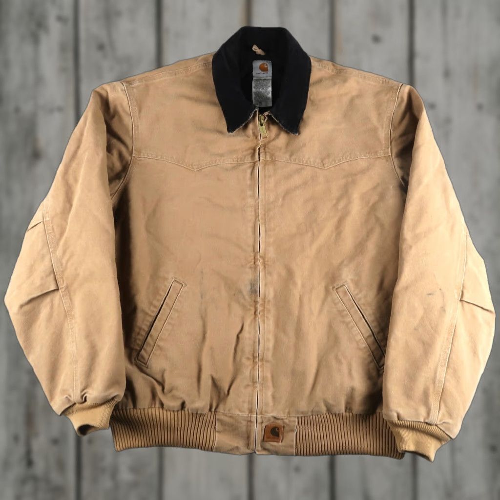Carhartt VINTAGE Carhartt Coat 2XL Khaki Canvas Bomber Jacket J14 CML Mens Tall Full Zip Lined Pockets Workwear Winter Size US XXL / EU 58 / 5 - 1 Thumbnail