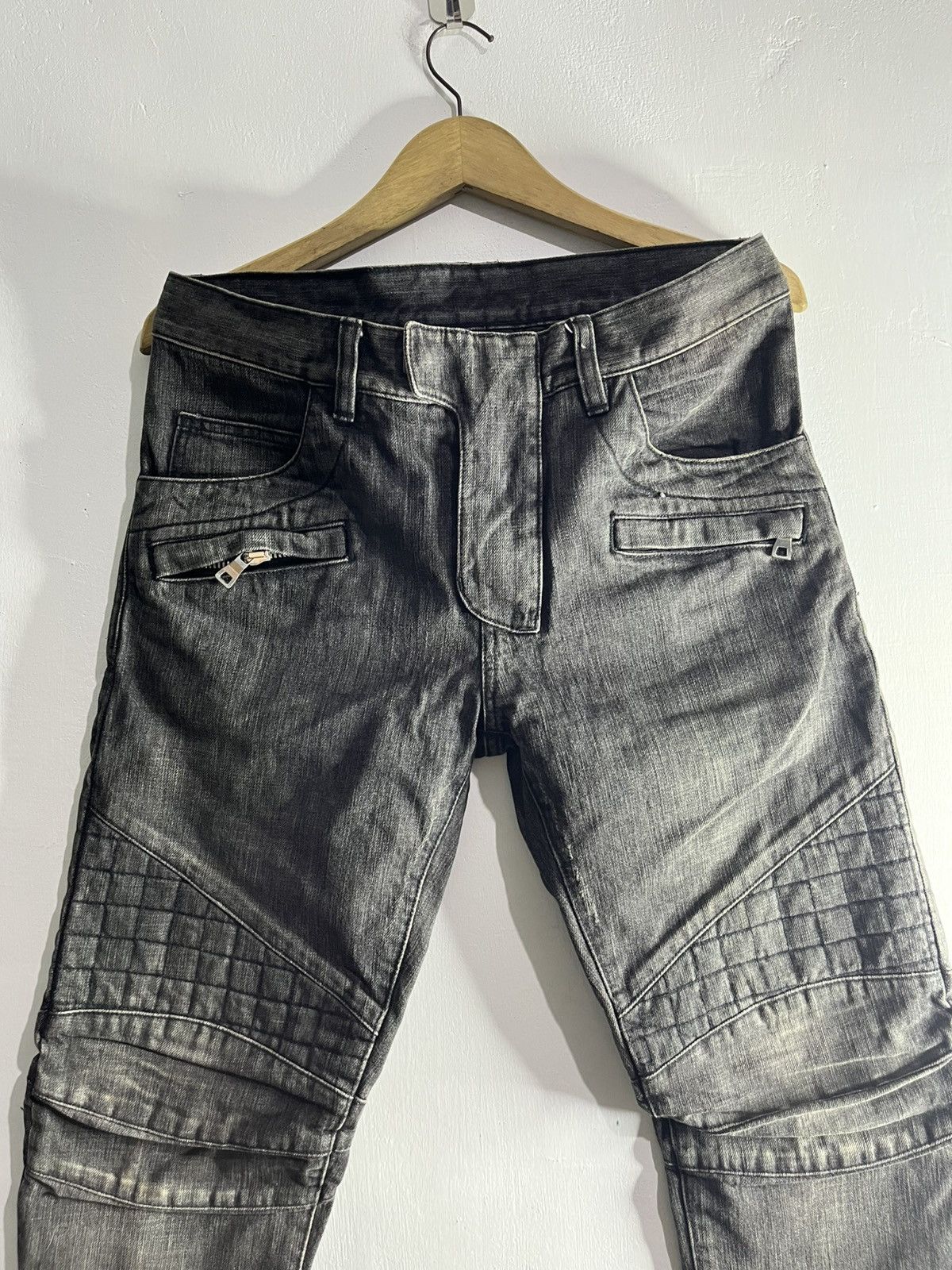 Balmain 2012 christophe decarnin quilted heavy biker jeans Size US 30 / EU 46 - 4 Thumbnail