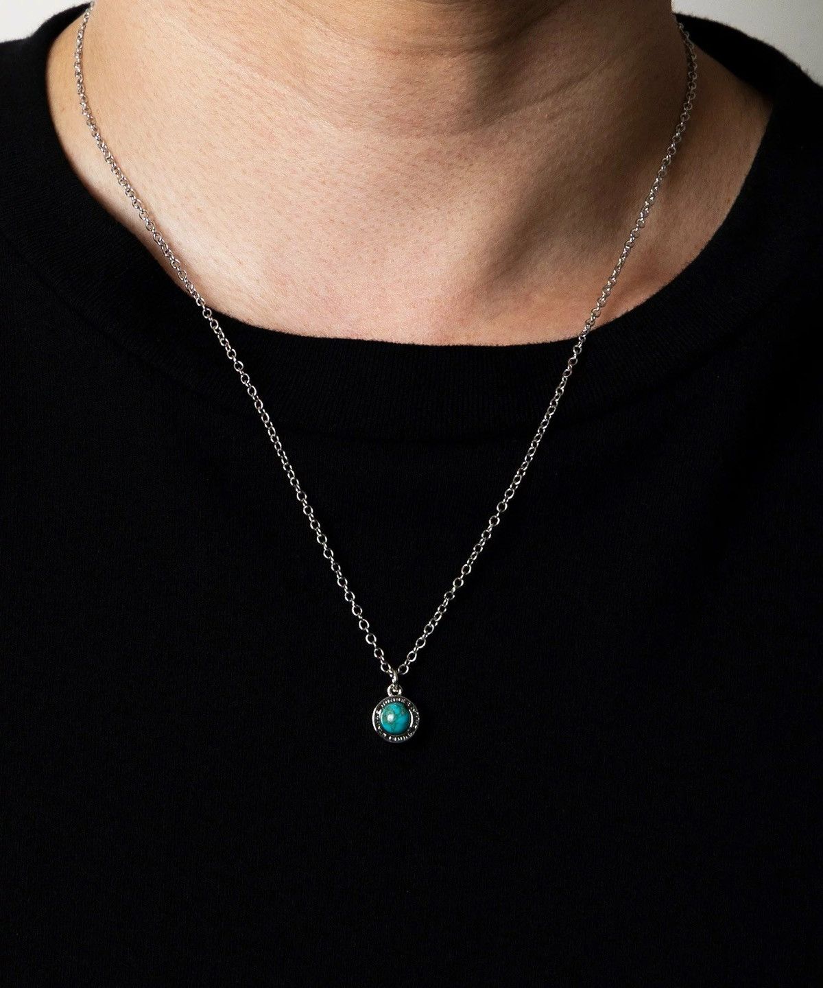 Number nine round logo stone charm necklace turquoise