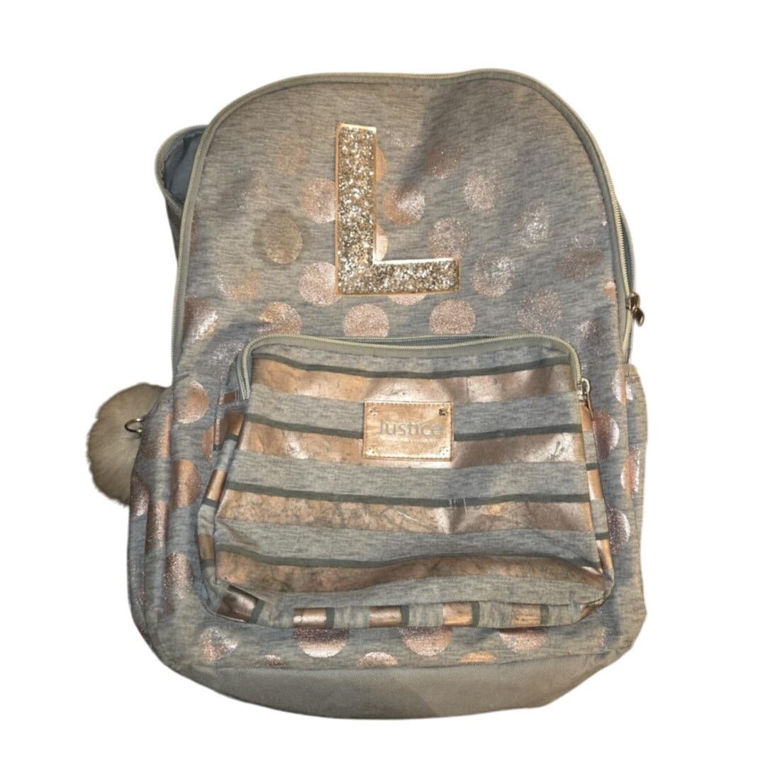 Justine Clenquet Justice Grey & Pink Bookbag with Pompom Keychain Size ONE SIZE - 1 Thumbnail