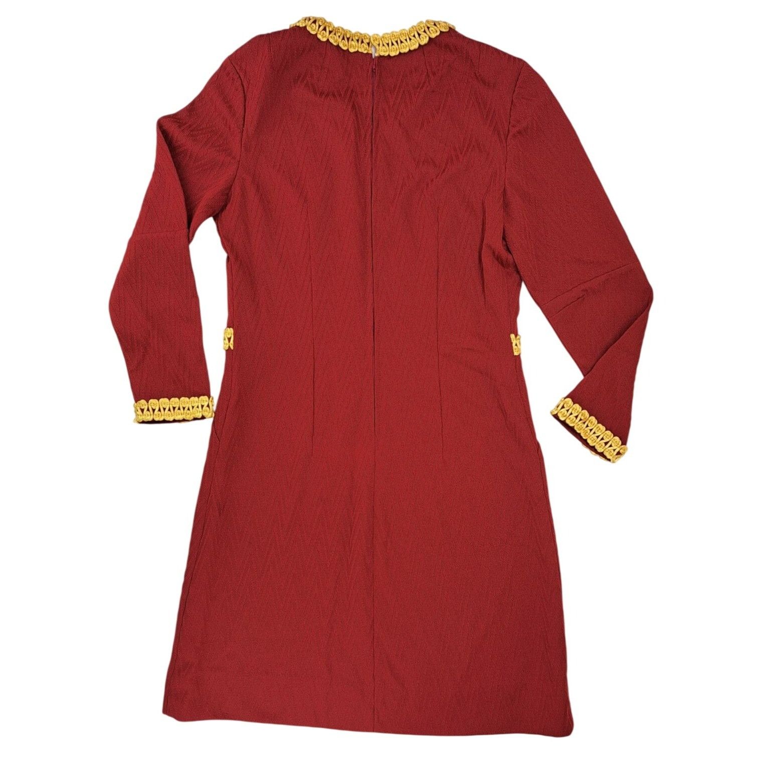 Handmade Vintage Handmade Maroon Dress Gold Gimp Trim Long Sleeve Size M / US 6-8 / IT 42-44 - 3 Thumbnail