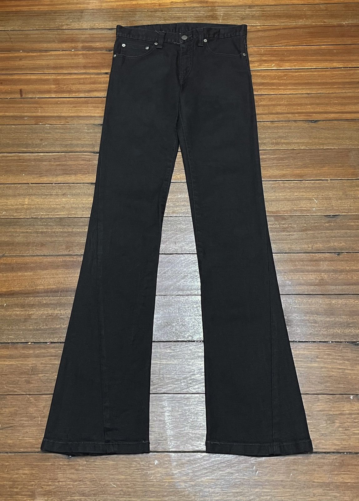 14th Addiction Rare Design Vintage Tornado Mart Flared Waxed Jeans 2000s Size US 28 / EU 44 - 1 Thumbnail