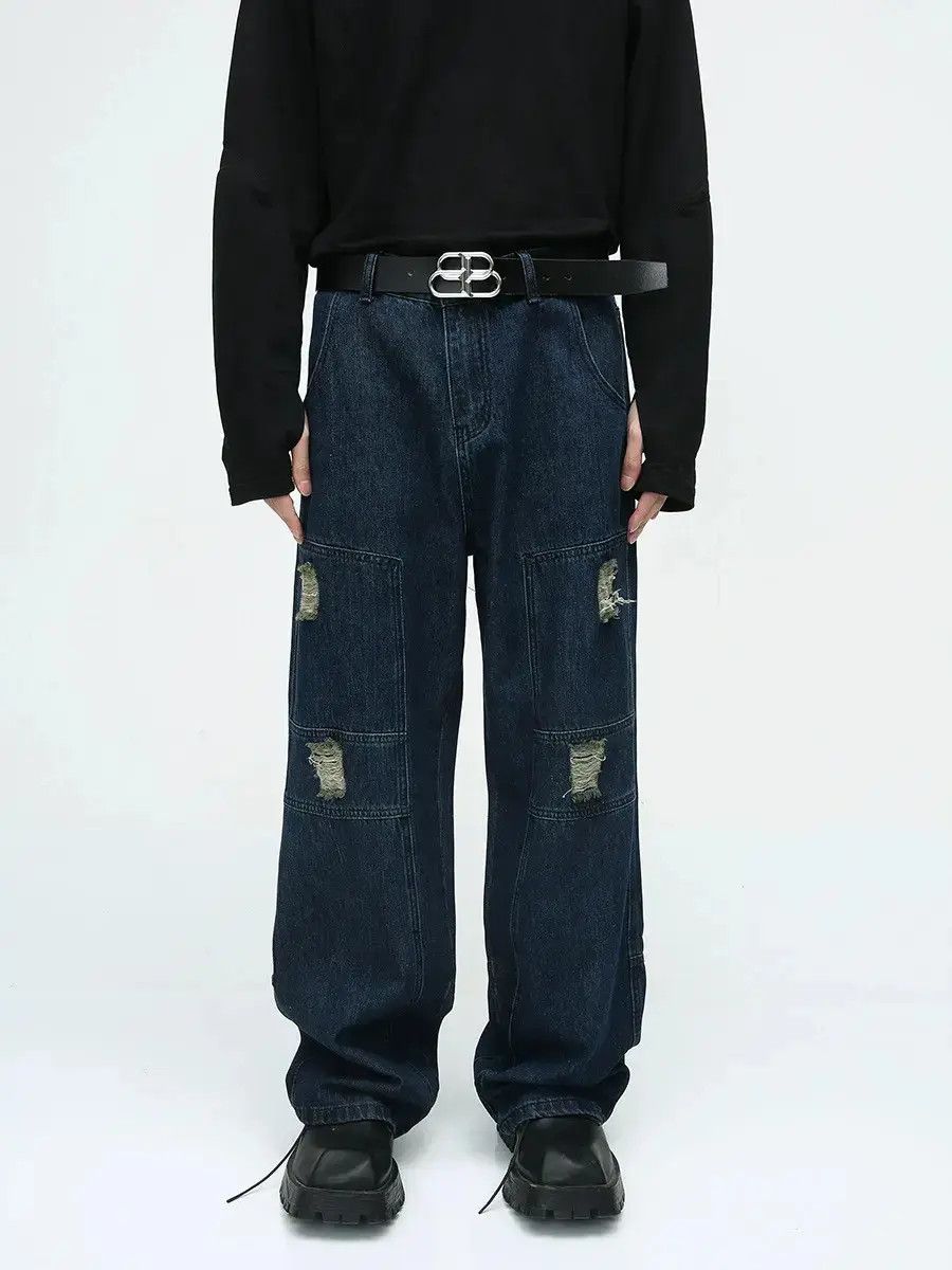 Japanese Brand Retro loose ripped patchwork jeans Size US 32 / EU 48 - 1 Thumbnail