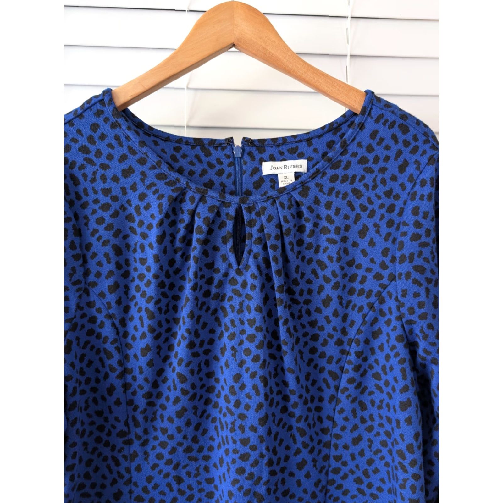 Vintage Joan Rivers Woman Sheath Dress XL Blue Animal Print 3/4 Sleeve Knee Length Zip Size XL / US 12-14 / IT 48-50 - 3 Thumbnail