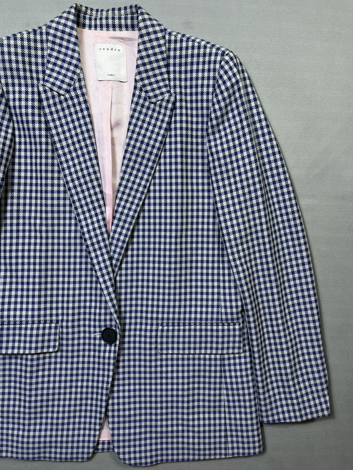 Sandro Sandro Blue Houndstooth Single-Breasted Jacket Size XS / US 0-2 / IT 36-38 - 3 Thumbnail