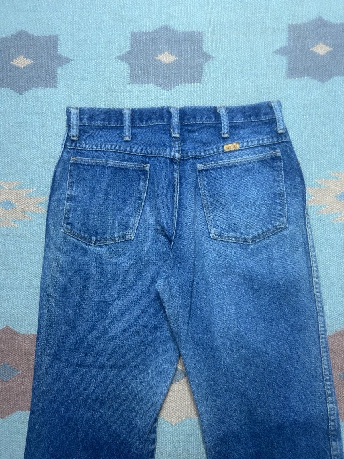 Vintage Vtg 70s rustler jeans faded whiskers straight USA made 30x29 Size US 30 / EU 46 - 8 Thumbnail