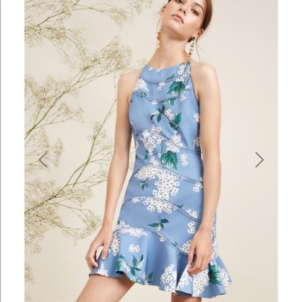 Keepsake Wild Thoughts Summer Dress Size L Blue Floral Mini