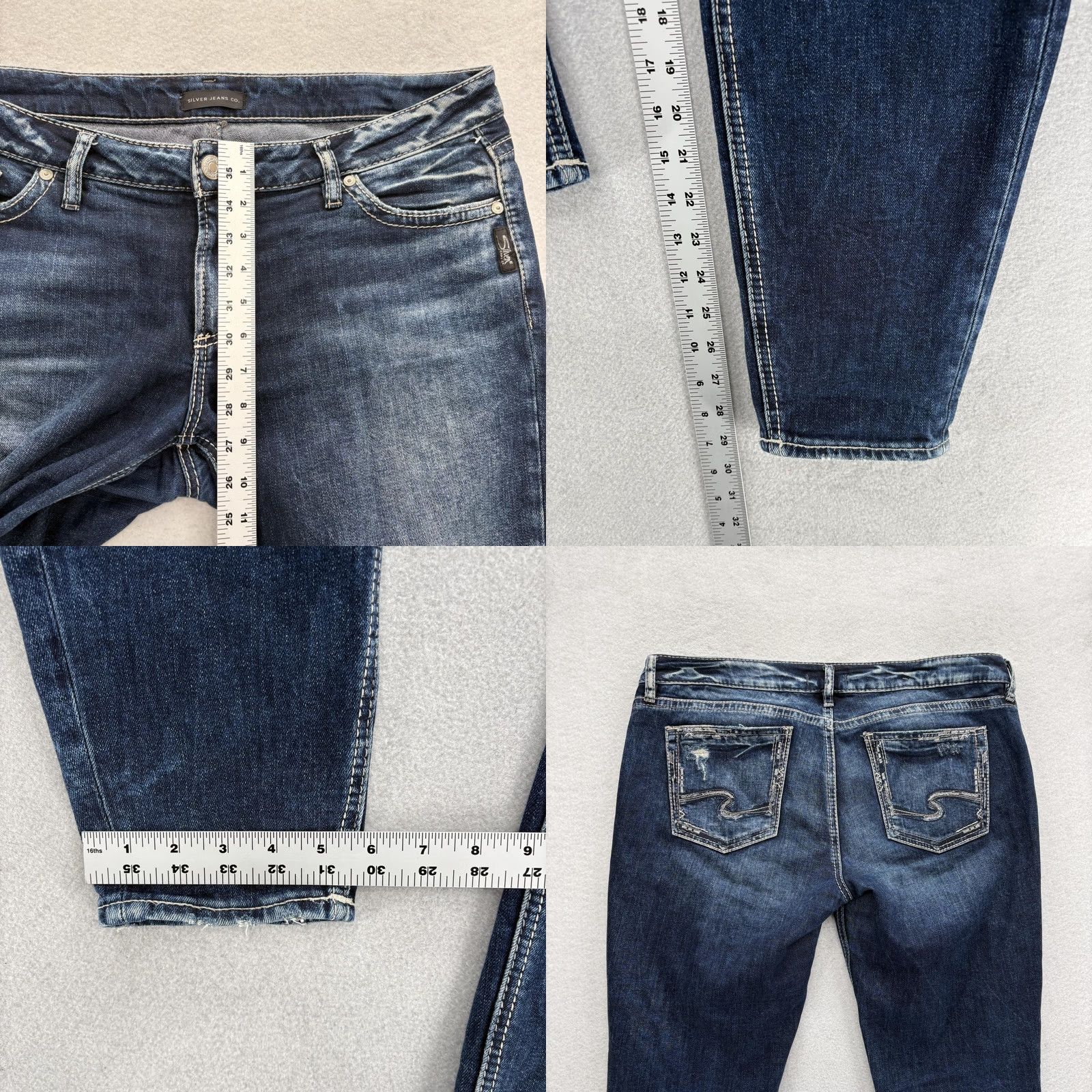 Silver Jeans Co. Silver Jeans Elyse Skinny Womens 31x29 Blue Wash Mid Rise Distressed Grunge Y2K Size 24" / US 00 / IT 34 - 8 Thumbnail