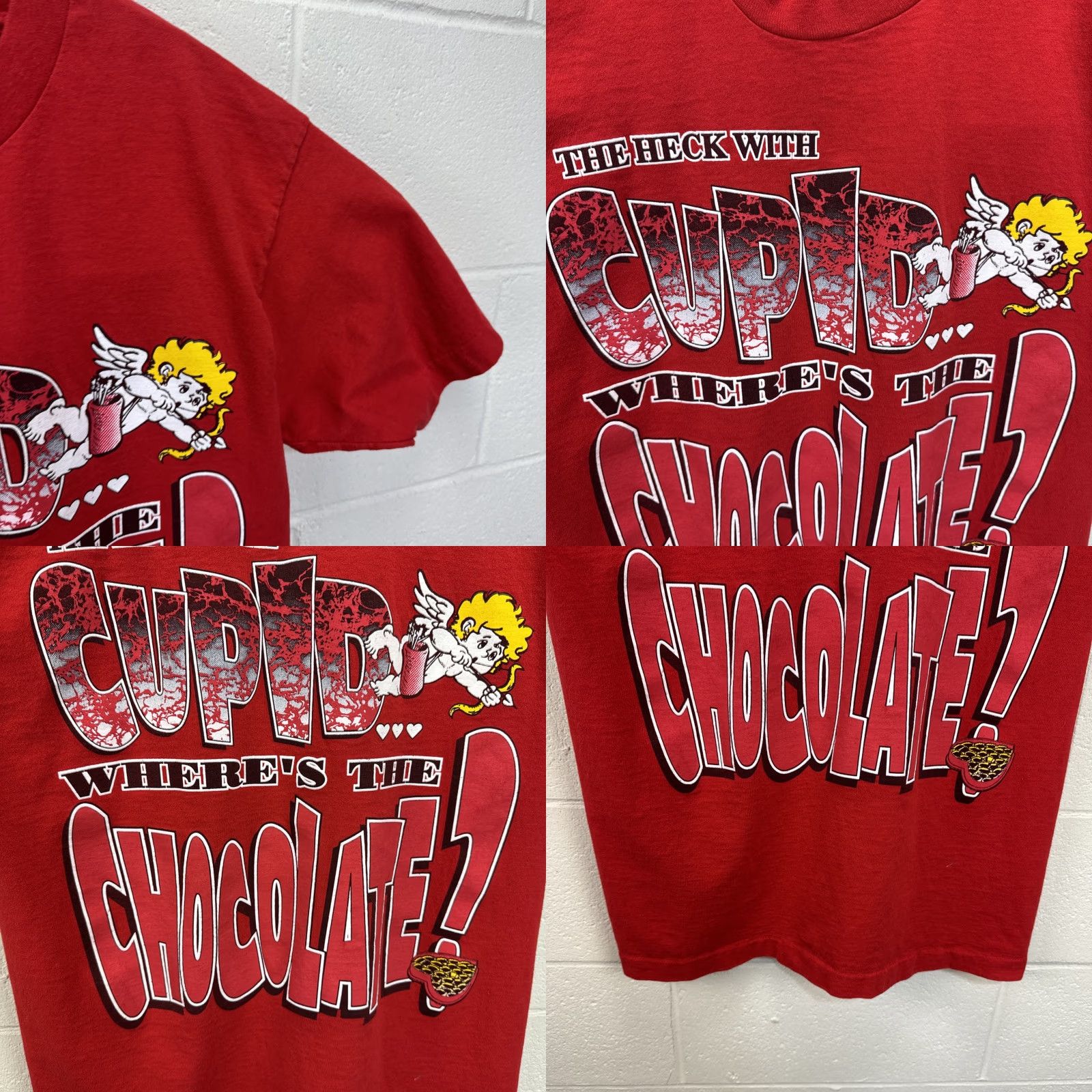 CHOCOOLATE VINTAGE Cupid Where's the Chocolate T-Shirt Large Red Graphic Unisex Adults Short Sleeve Crew Neck 90s Valentine's Day Made in USA Size US L / EU 52-54 / 3 - 8 Thumbnail