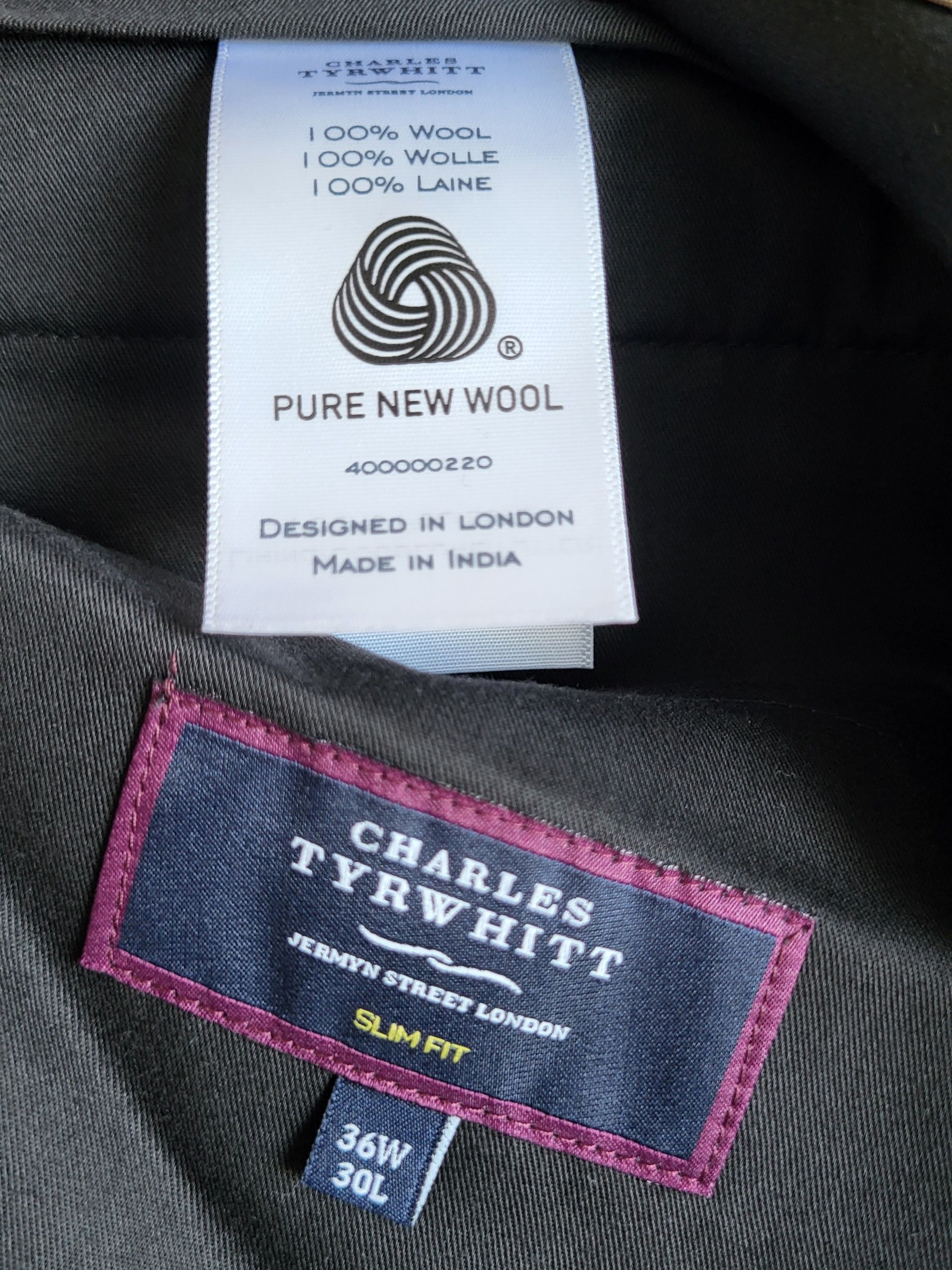 Charles Tyrwhitt NEW $599 2 Piece Super 100s Wool - Charcoal Grey Size 36S - 8 Thumbnail