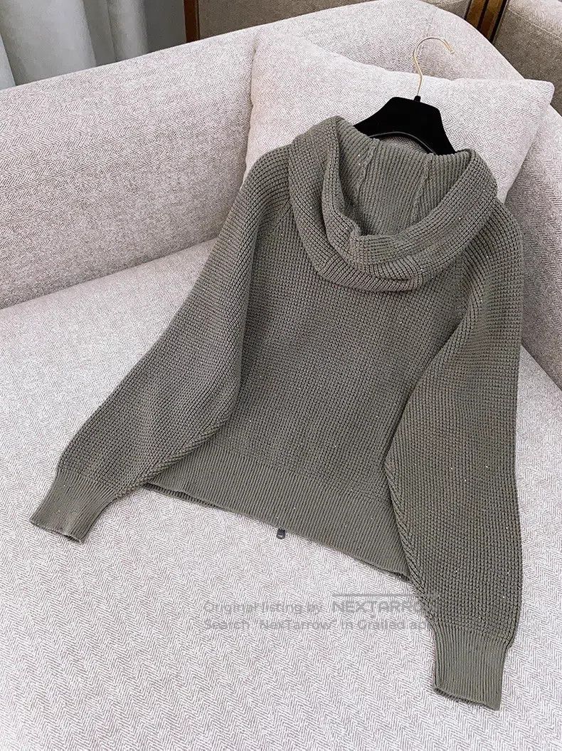 Brunello Cucinelli Brunello Cucinelli Fully Glitter Knitted Jacket, Khaki Gre Size XS / US 0-2 / IT 36-38 - 2 Thumbnail