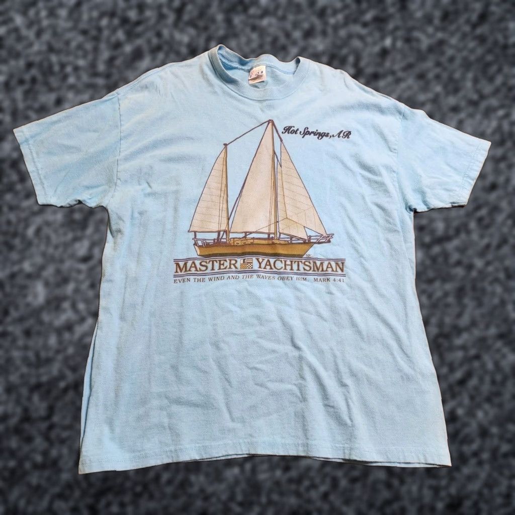 Hanes VINTAGE Hanes Y2K T-Shirt Mens XL Blue Solid Religious Jesus Christ Yacht Sailor 90s 2000s Beach God Bible Verse Decade 1990s Size US XL / EU 56 / 4 - 1 Thumbnail