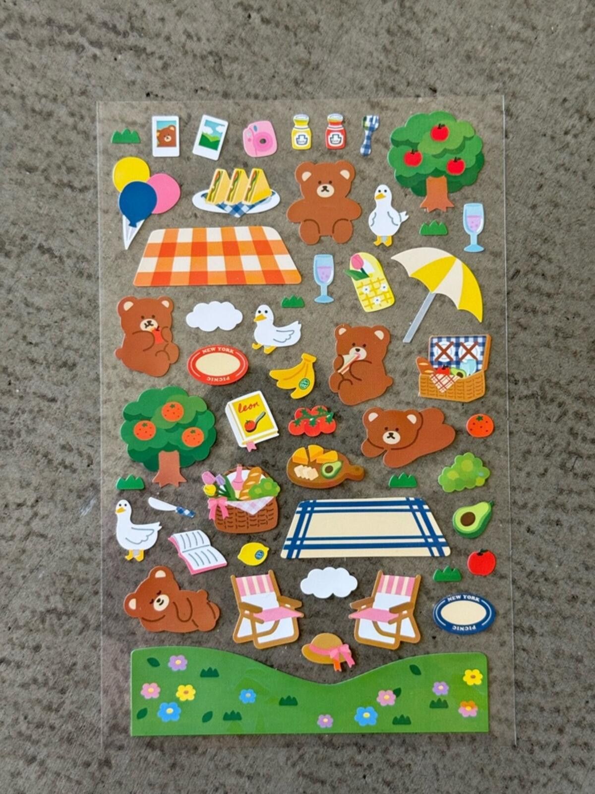 Other Korean Picnic Bear Sticker Sheet / Seoul Kawaii Scrapbook Size ONE SIZE - 1 Thumbnail