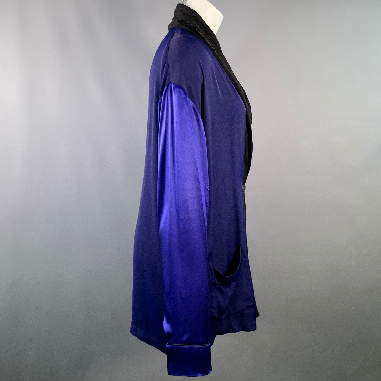 Haider Ackermann HAIDER ACKERMANN Navy Black Silk Shawl Collar Jacket Blazer Size M / US 6-8 / IT 42-44 - 2 Thumbnail