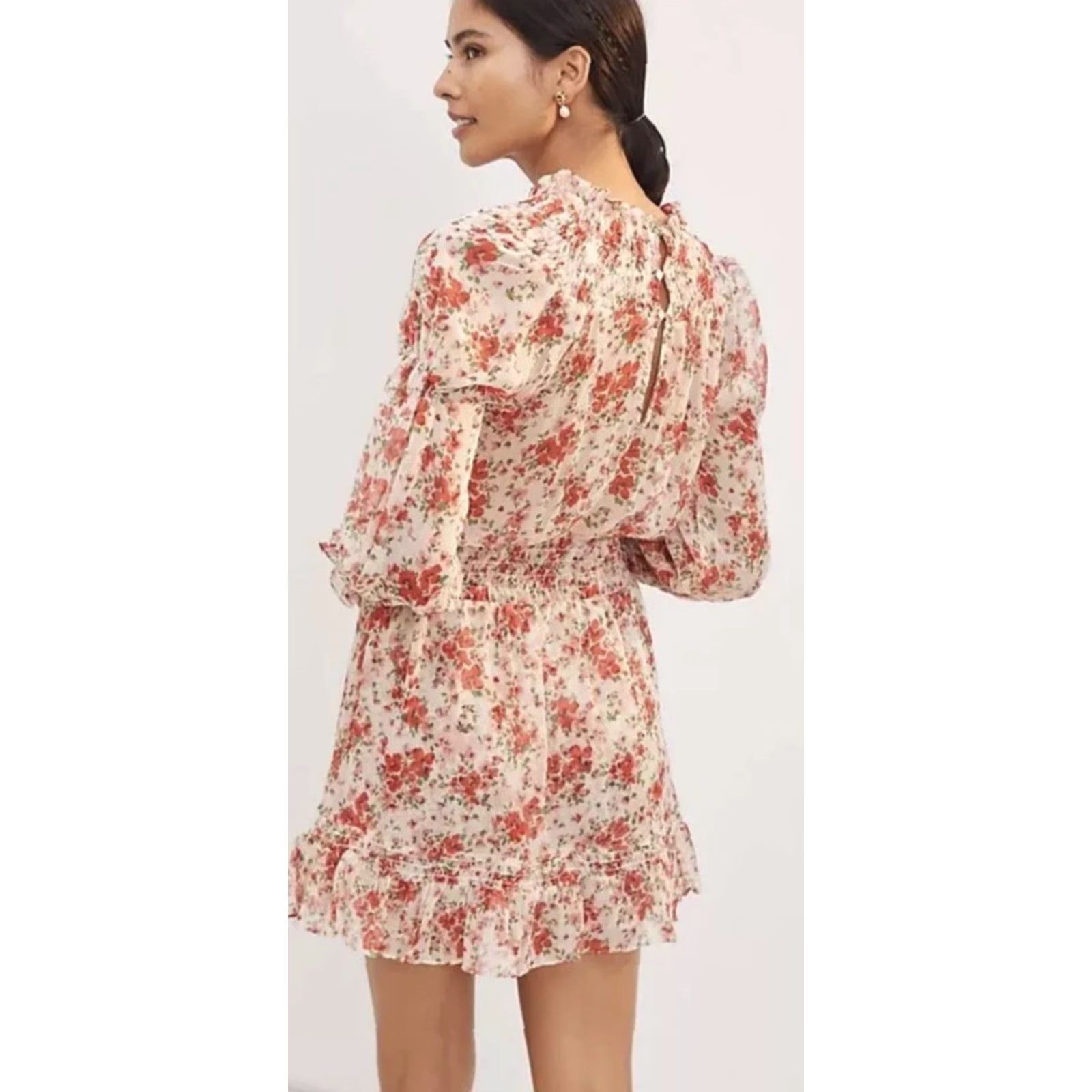 MISA Los Angeles Misa Los Angeles Floral Poppy Popover Ruffle Mini Dress Women Large Multicolor Made In USA Size L / US 10 / IT 46 - 3 Thumbnail