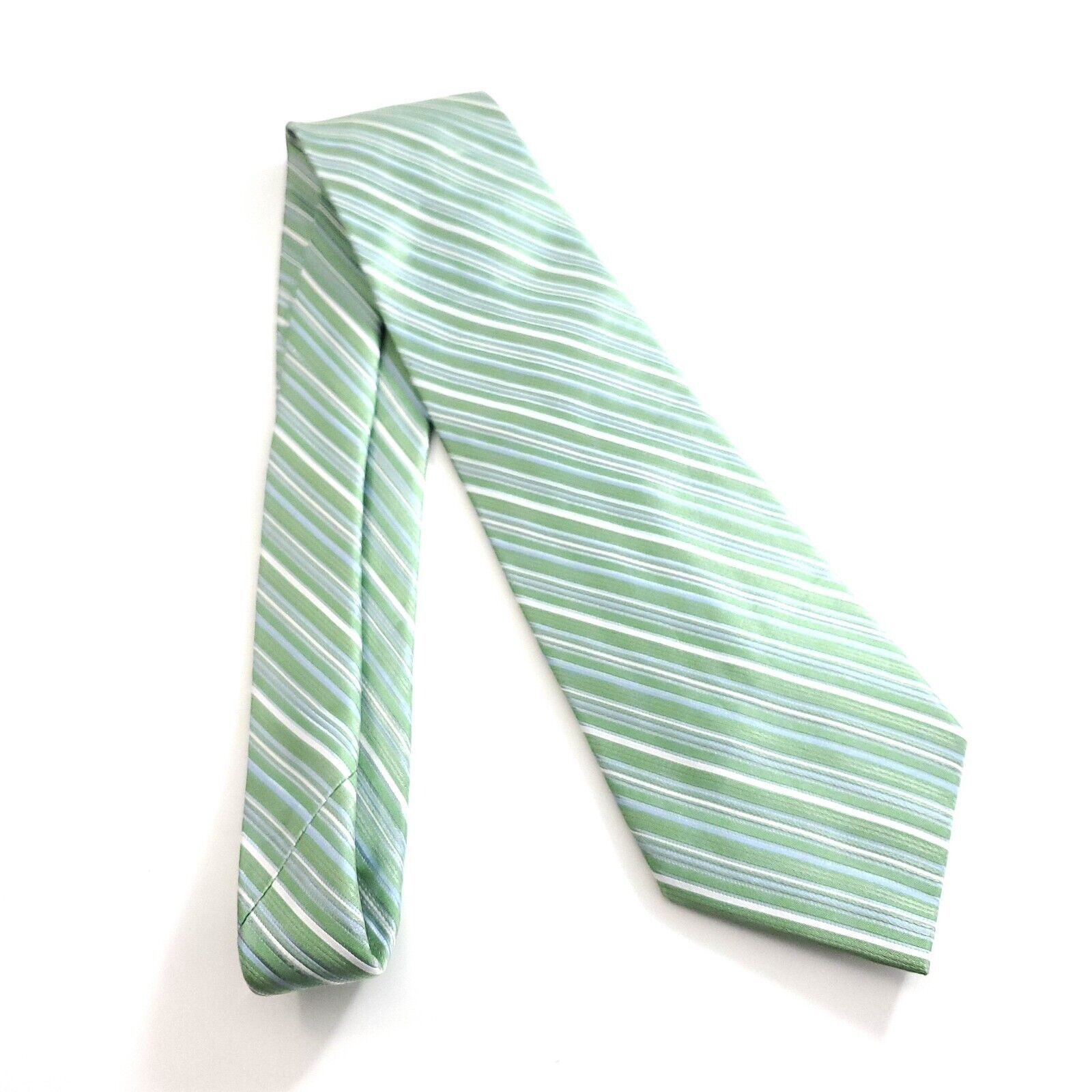 Designer City Of London Green Blue Striped Woven Wide Silk Tie Size ONE SIZE - 8 Thumbnail