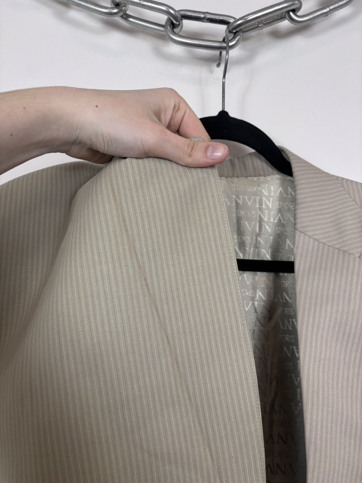 Lanvin Lanvin Sport Men’s Vintage Beige Ivory Striped Blazer Jacket Size 44R - 22 Thumbnail