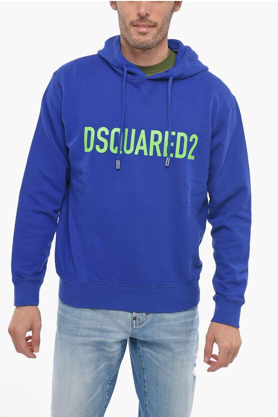 image of Dsquared2 Contrasting Logo Cool Fit Hoodie in Blue, Men's (Size Medium)