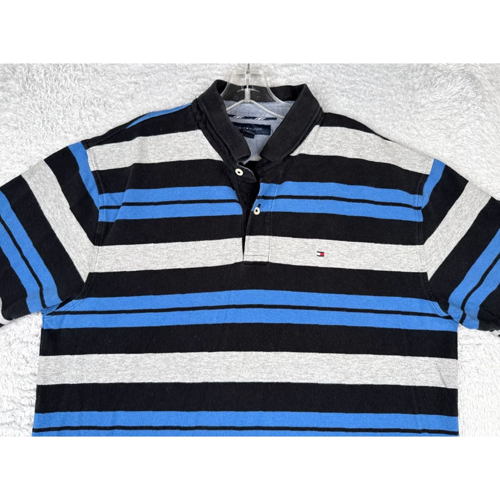 Tommy Hilfiger Tommy Hilfiger Shirt Men Extra Large Blue Gray Stripe Cotton Short Sleeve Size US XL / EU 56 / 4 - 4 Thumbnail